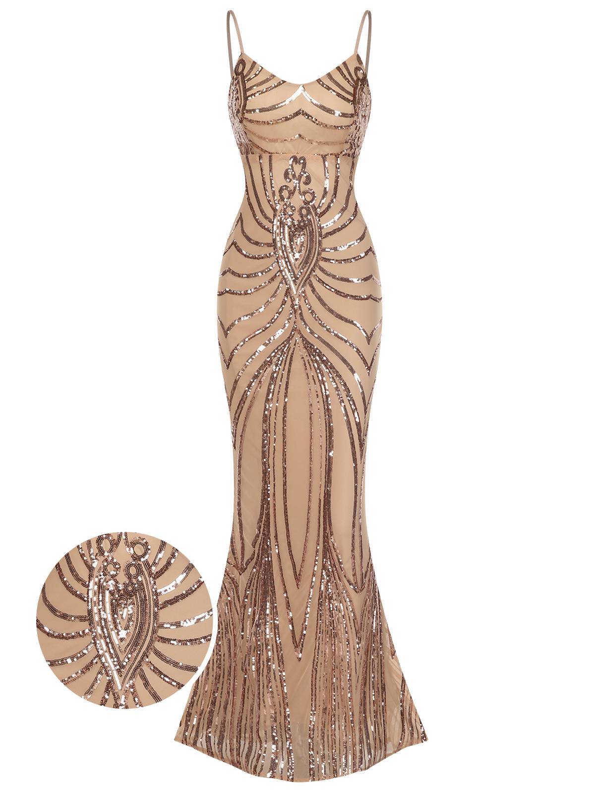 1930er Schnürung Rückenfrei Pailletten Maxi Kleid - Image 13