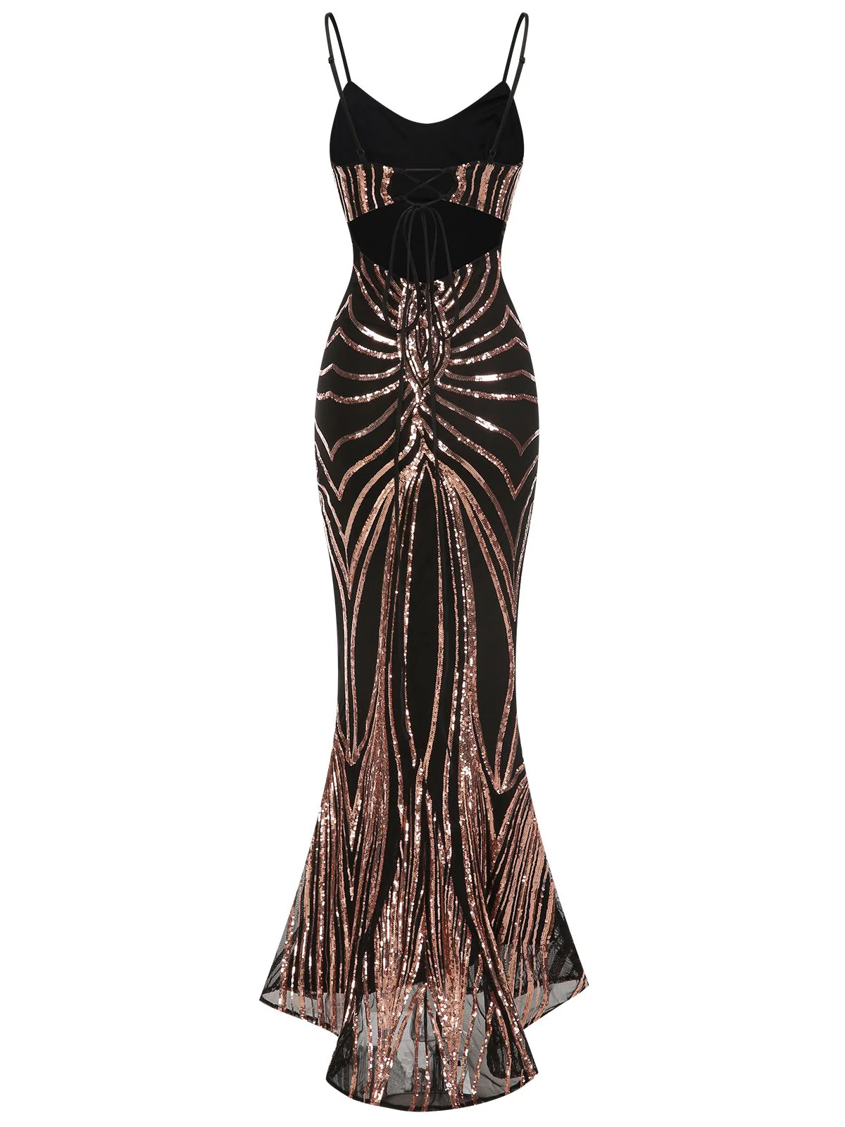 1930er Schnürung Rückenfrei Pailletten Maxi Kleid - Image 3