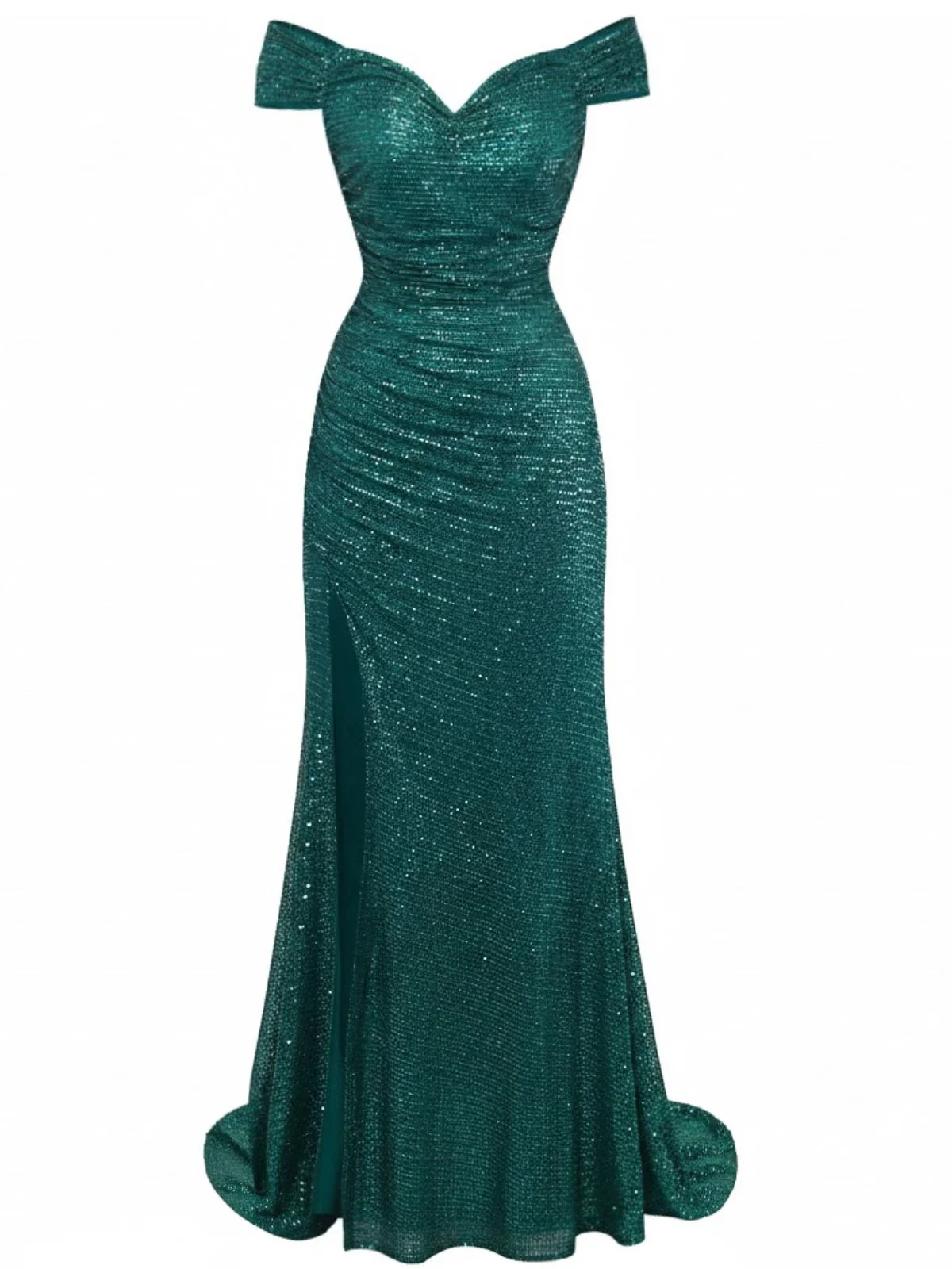 1930er Schulterfrei Glitzer Schlitz Maxi Kleid - Image 3