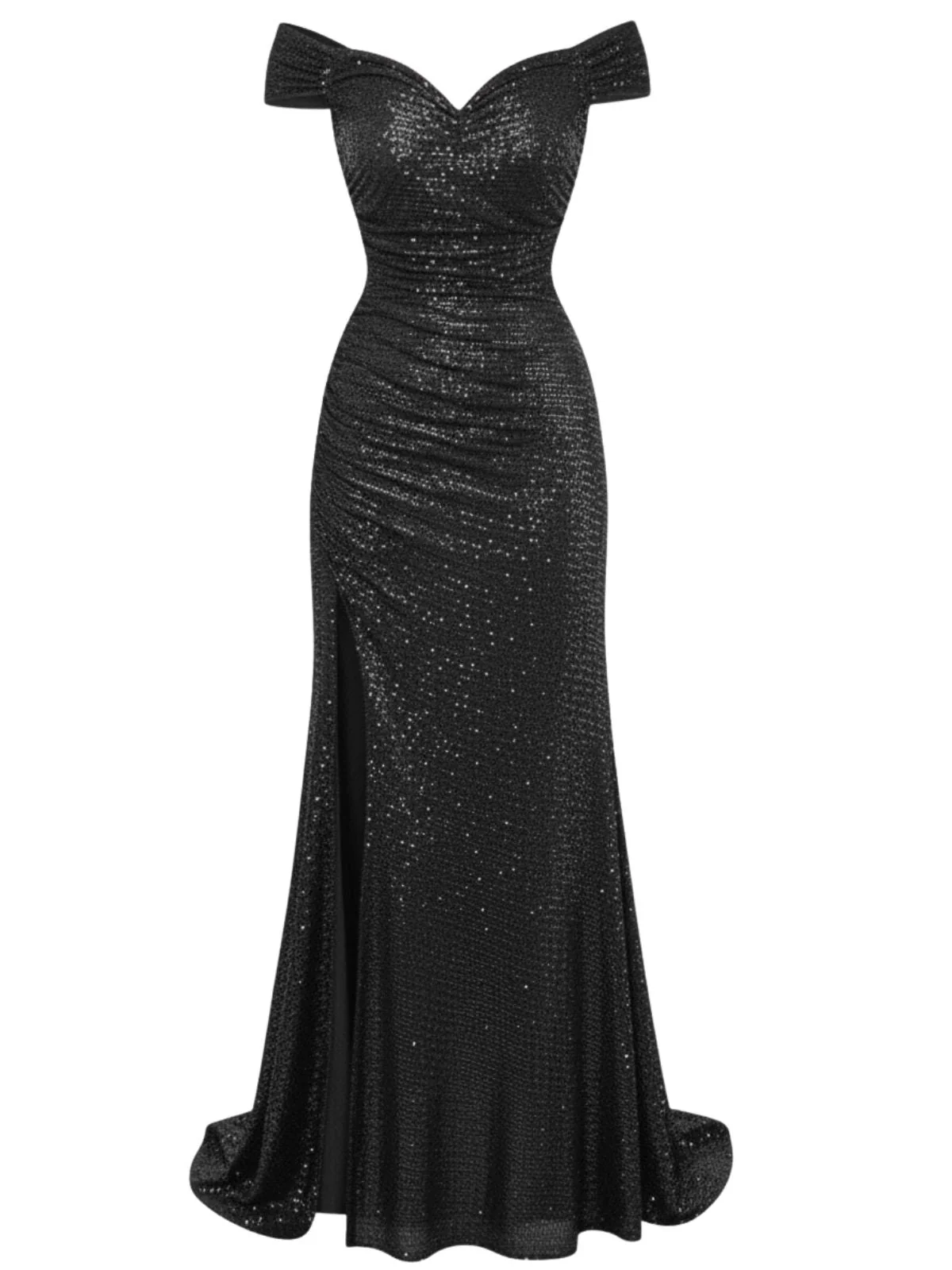 1930er Schulterfrei Glitzer Schlitz Maxi Kleid - Image 8