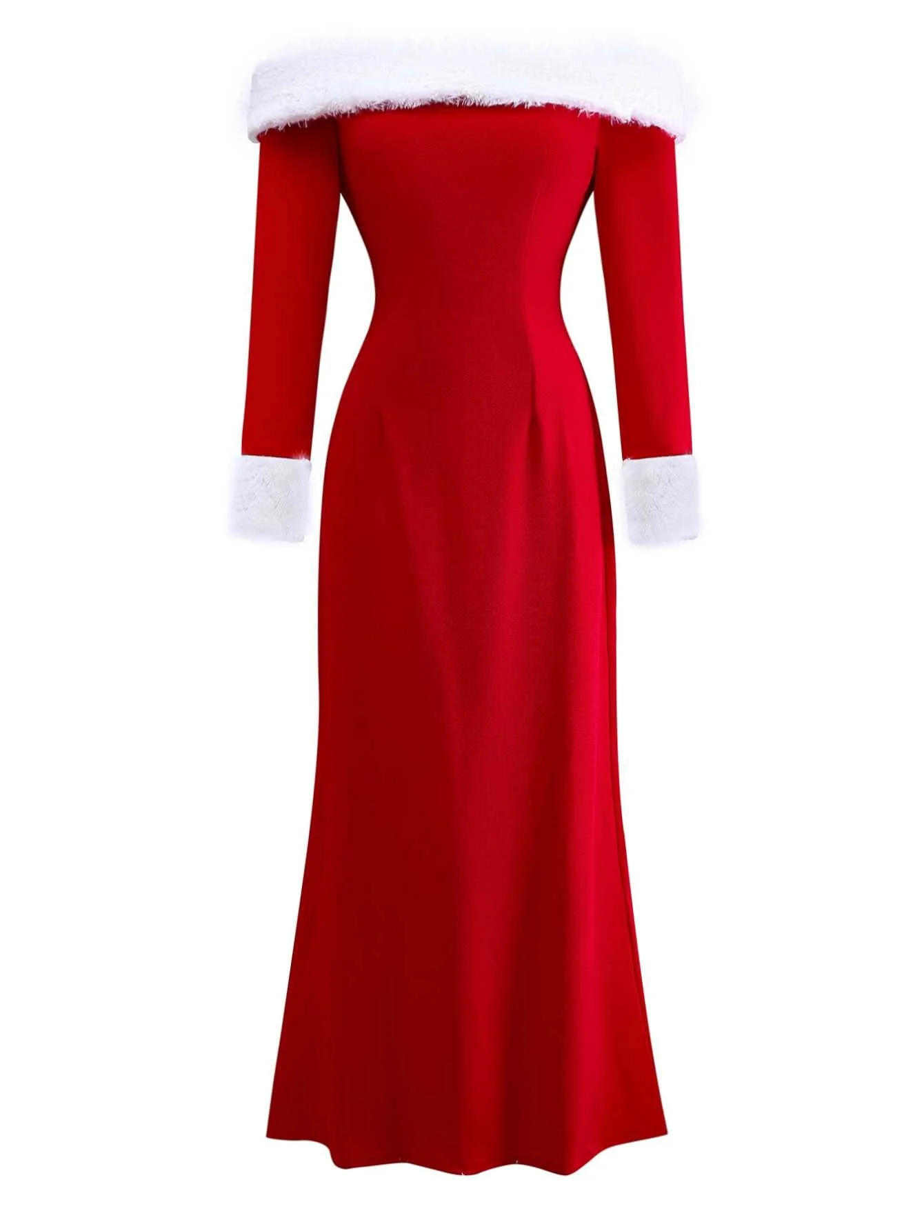 1930er Schulterfrei Kunstpelzbesatz Weihnachten Kleid - Image 2