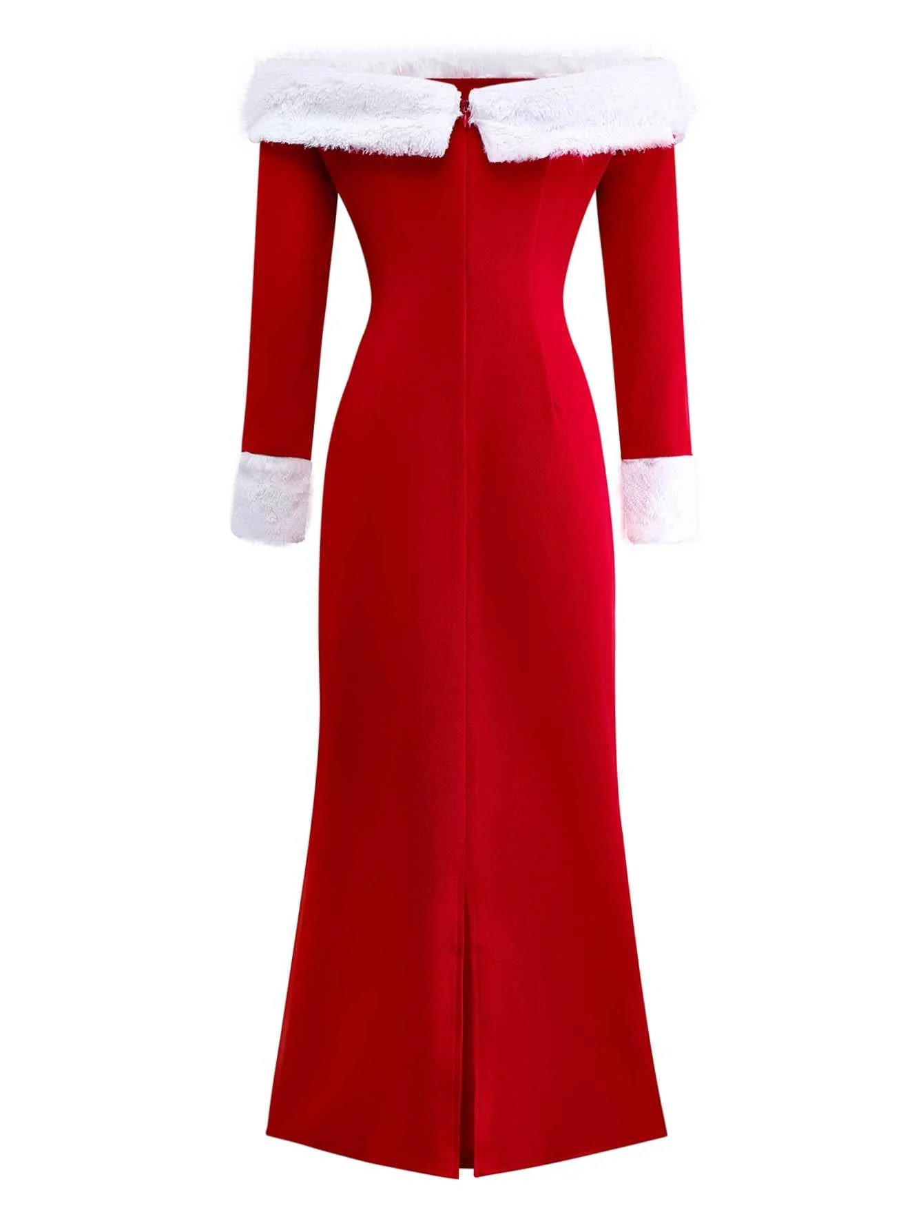 1930er Schulterfrei Kunstpelzbesatz Weihnachten Kleid - Image 3