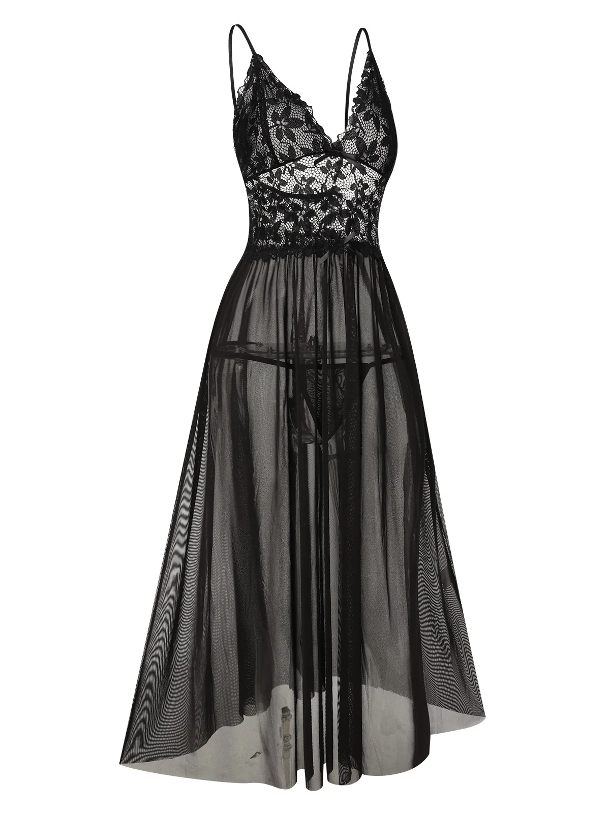1930er Sheer Spitzen Spaghetti Träger Nachthemde - Image 3