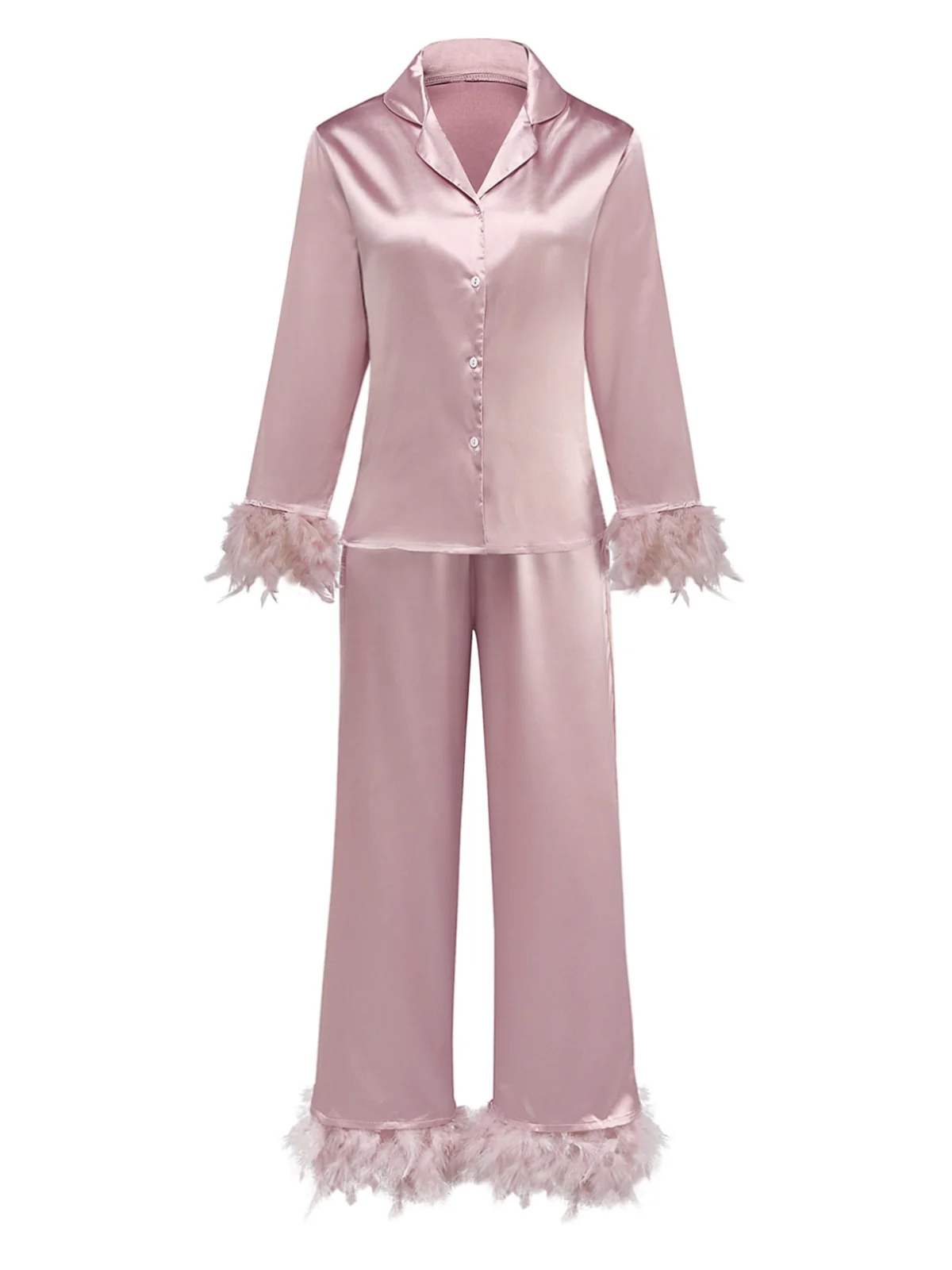 1930er Solide Federbesatz Satin Pyjama Set - Image 2