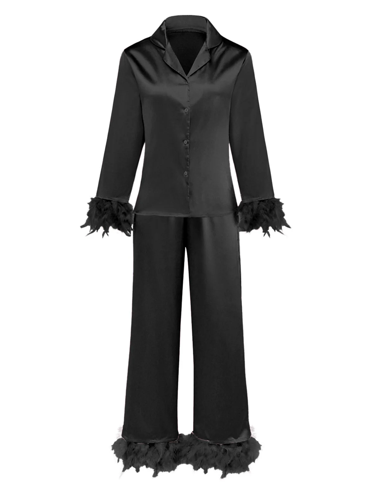 1930er Solide Federbesatz Satin Pyjama Set - Image 7