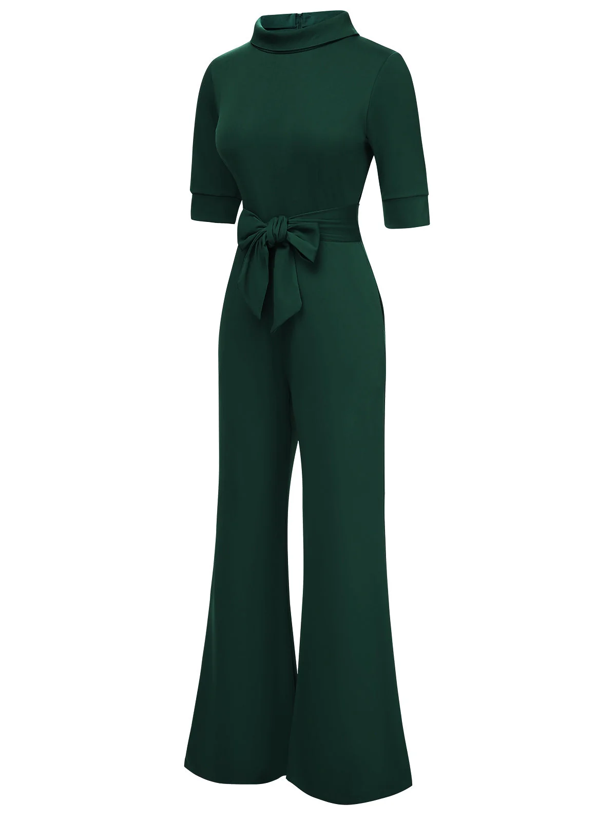 1930er Solide Gerollter Kragen Mit Gürtel Jumpsuit - Image 2