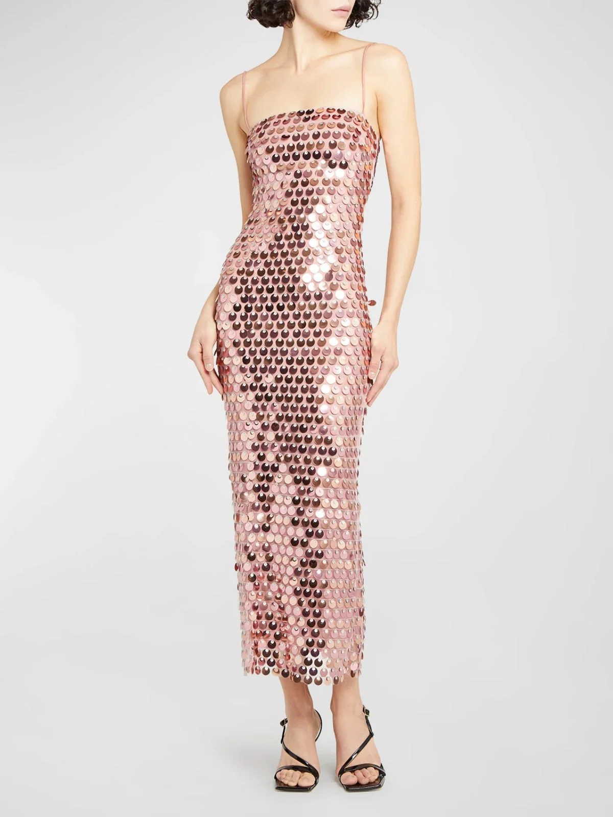 1930er Solide Pailletten Rücken Schlitz Spaghetti Träger Kleid - Image 2