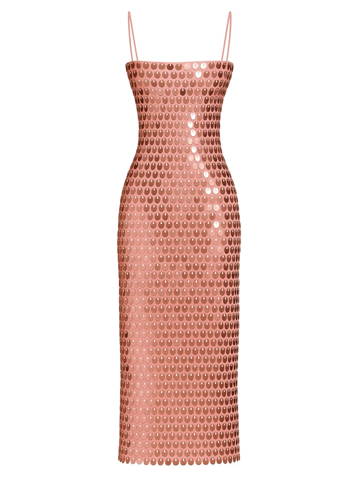 1930er Solide Pailletten Rücken Schlitz Spaghetti Träger Kleid - Image 3