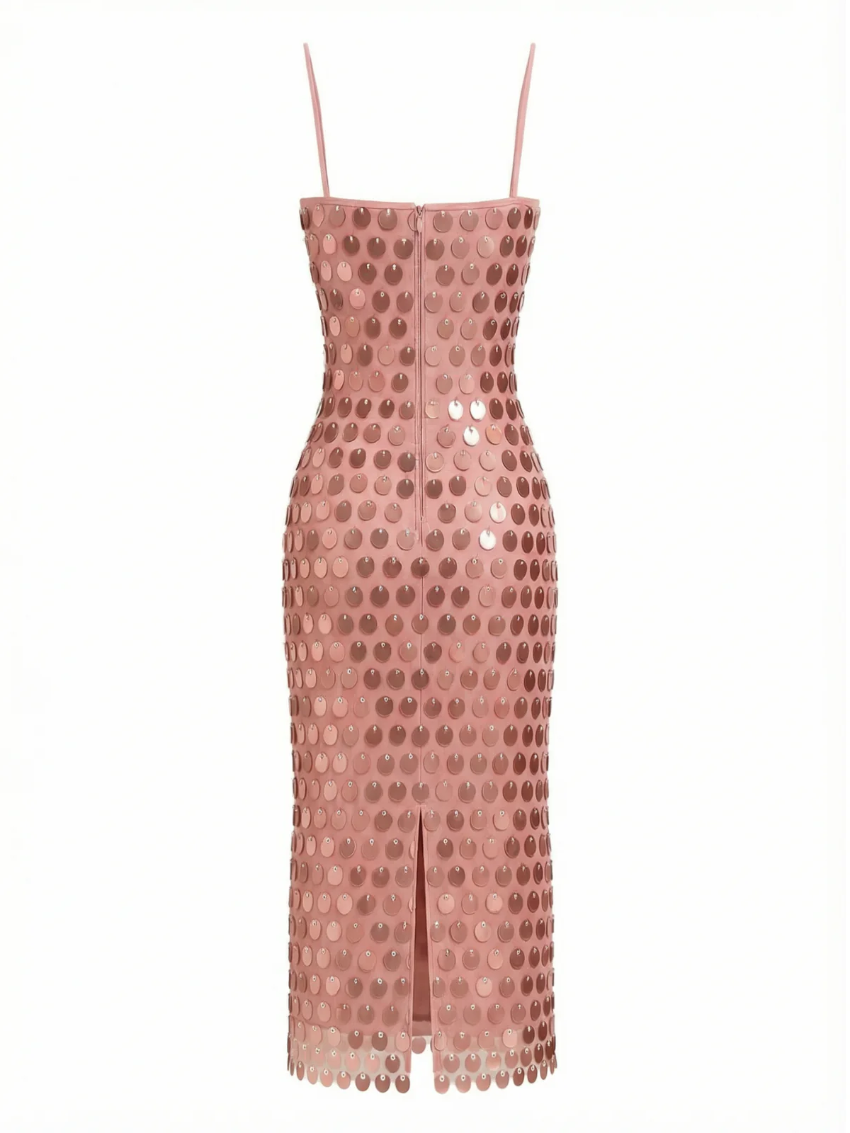 1930er Solide Pailletten Rücken Schlitz Spaghetti Träger Kleid - Image 4
