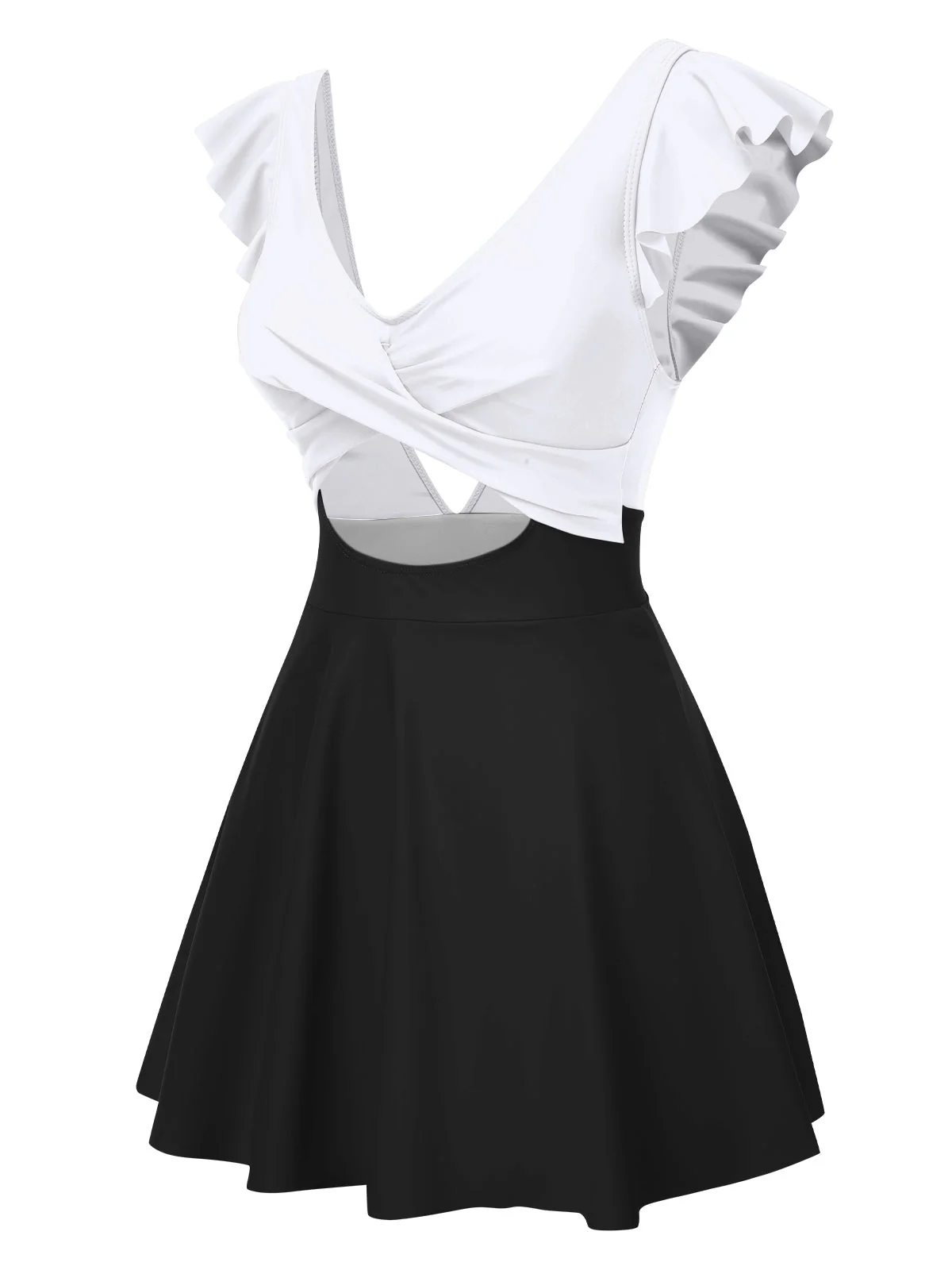 1930er Solide Rüschen Hohl Patchwork Badekleid - Image 2