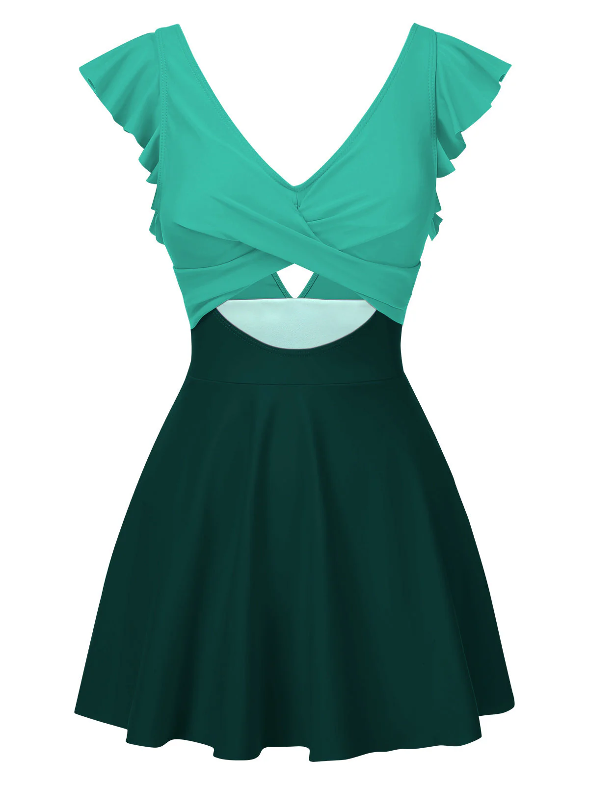 1930er Solide Rüschen Hohl Patchwork Badekleid - Image 7