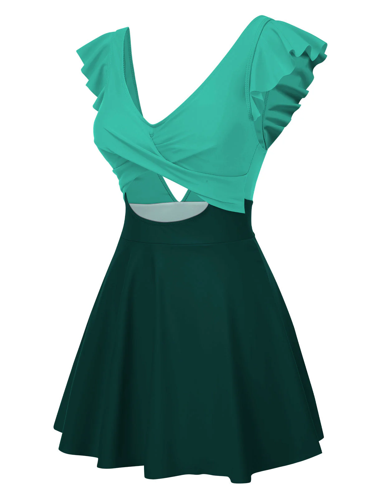 1930er Solide Rüschen Hohl Patchwork Badekleid - Image 8