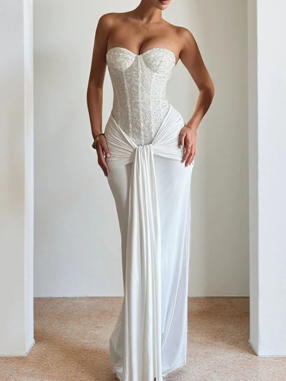 1930er Solide Schnürung Trägerlos Maxi Kleid - Image 12
