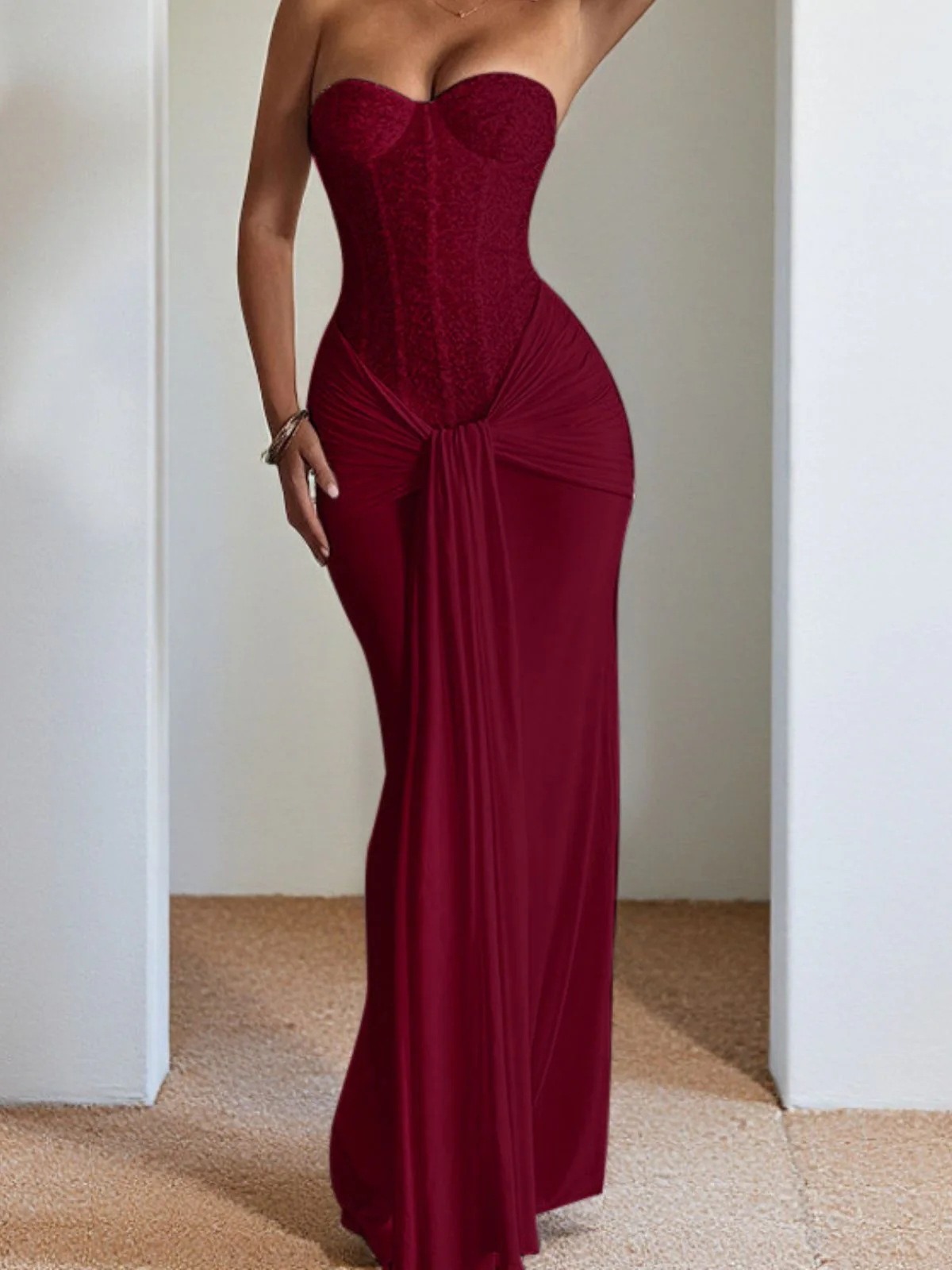 1930er Solide Schnürung Trägerlos Maxi Kleid - Image 2