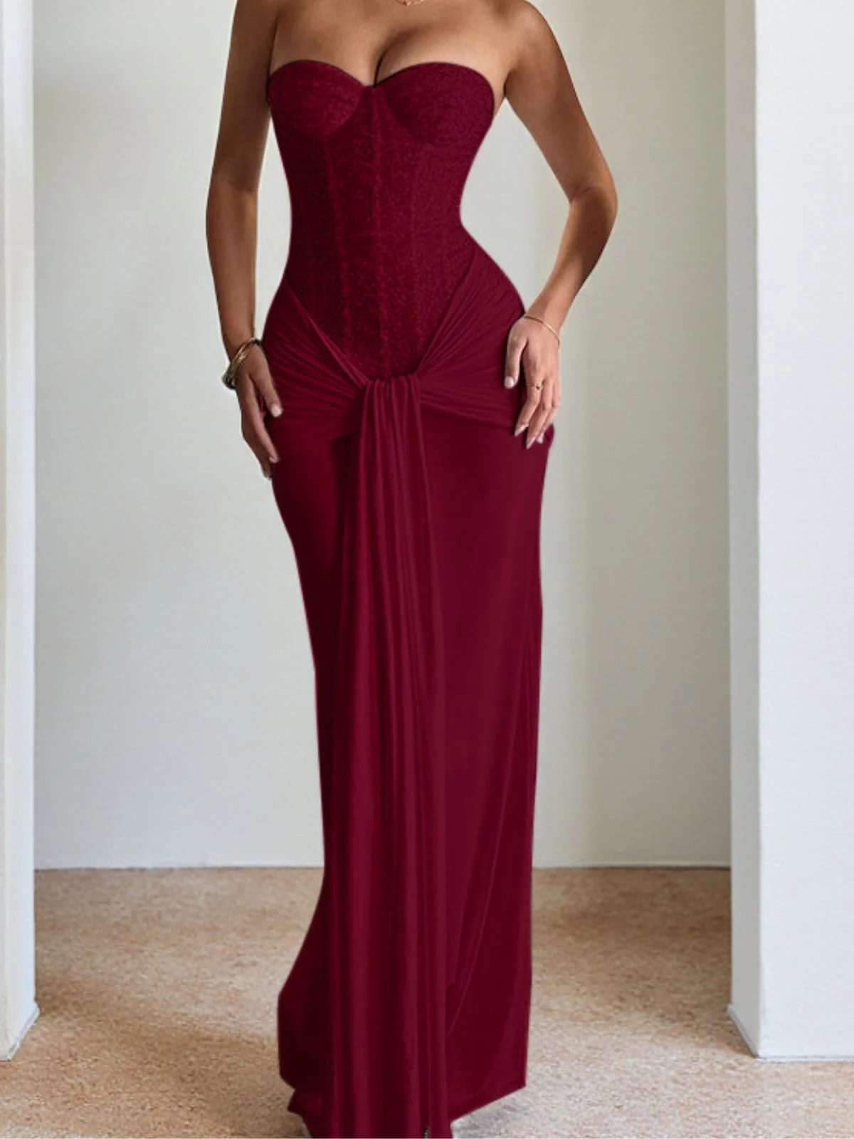1930er Solide Schnürung Trägerlos Maxi Kleid - Image 4