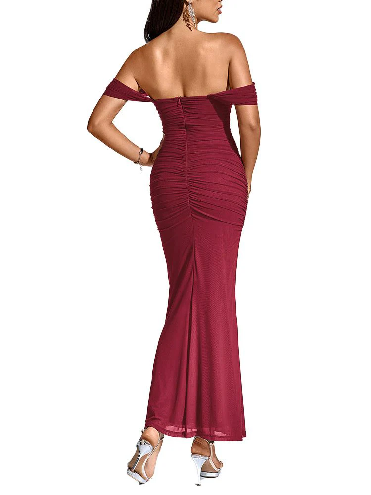 1930er Solide Schulterfrei Bodycon Maxi Kleid - Image 10