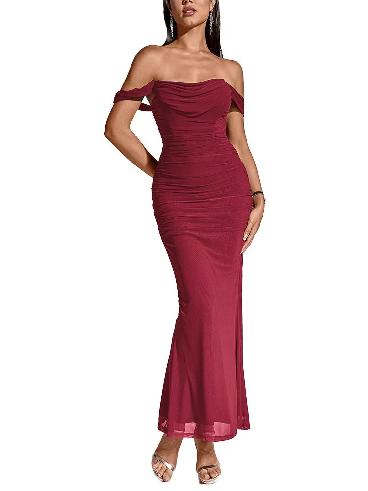 1930er Solide Schulterfrei Bodycon Maxi Kleid - Image 9