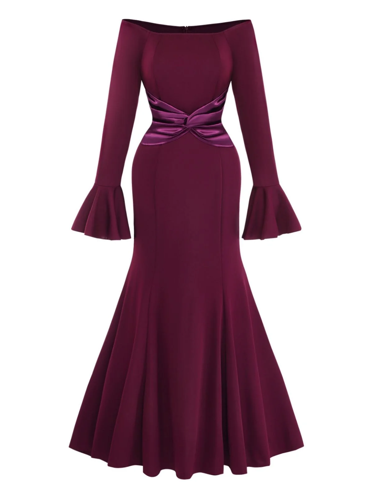 1930er Solide Schulterfrei Plissiertes Glockenärmel Kleid - Image 2