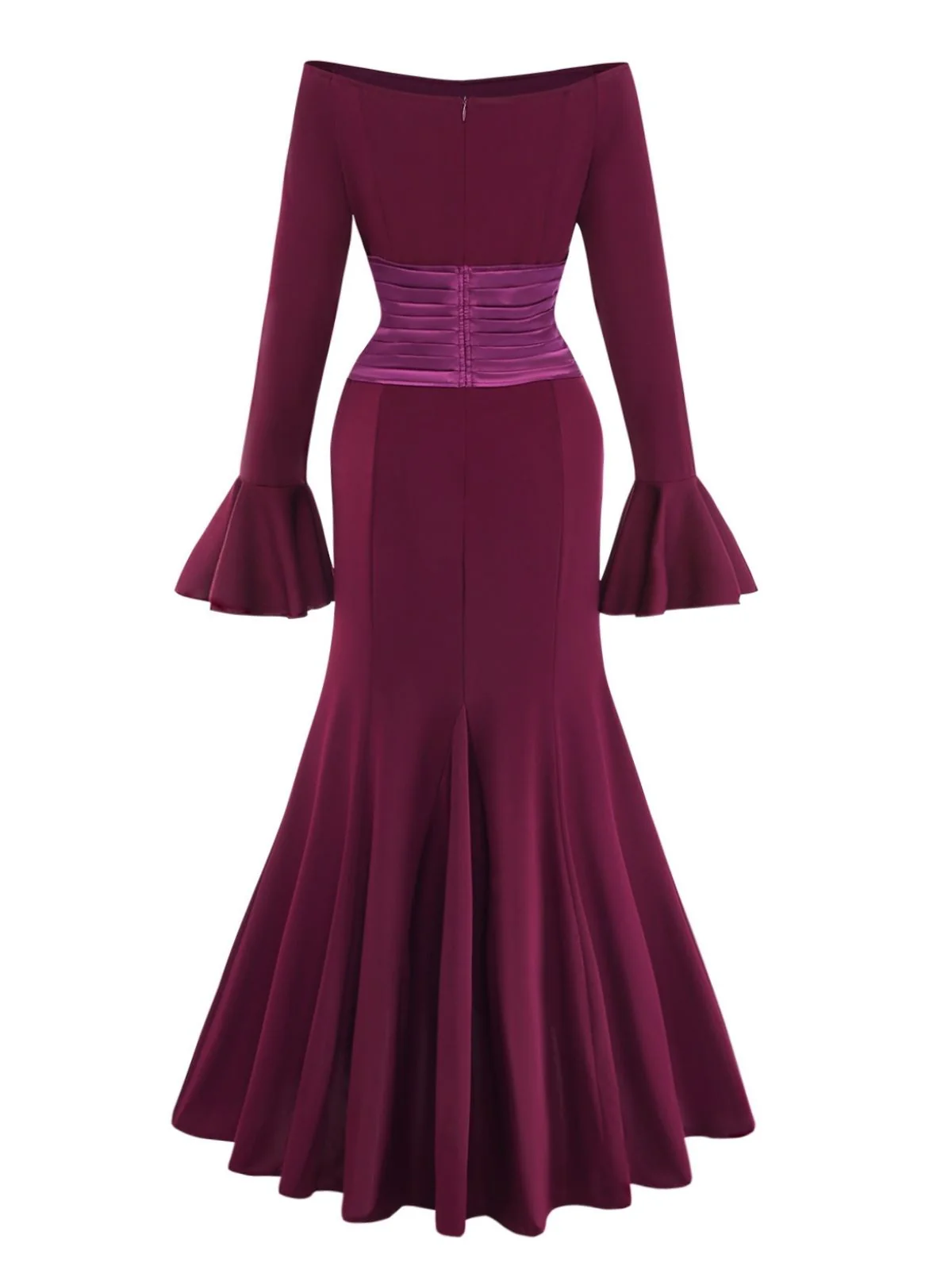 1930er Solide Schulterfrei Plissiertes Glockenärmel Kleid - Image 3