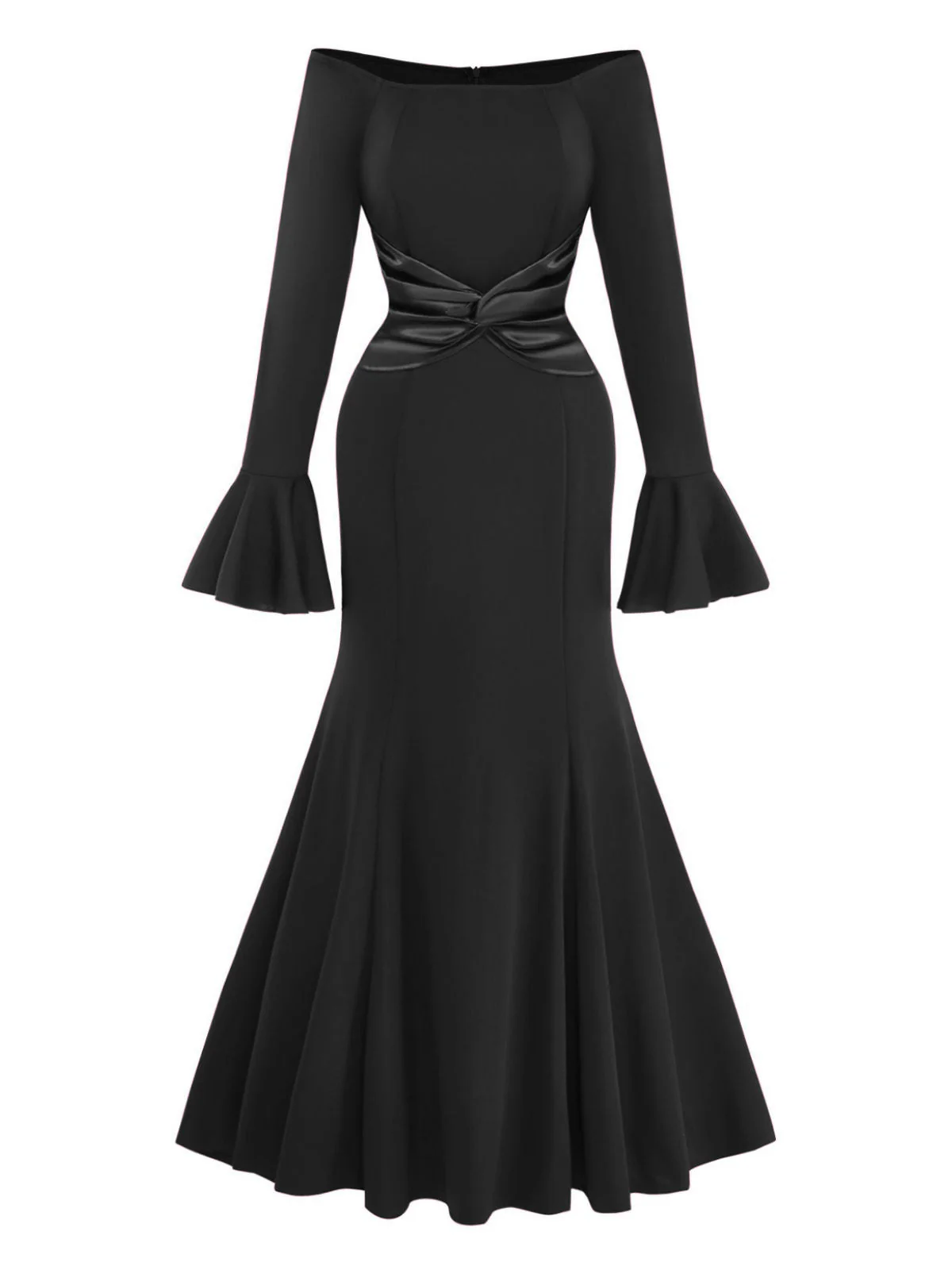 1930er Solide Schulterfrei Plissiertes Glockenärmel Kleid - Image 7