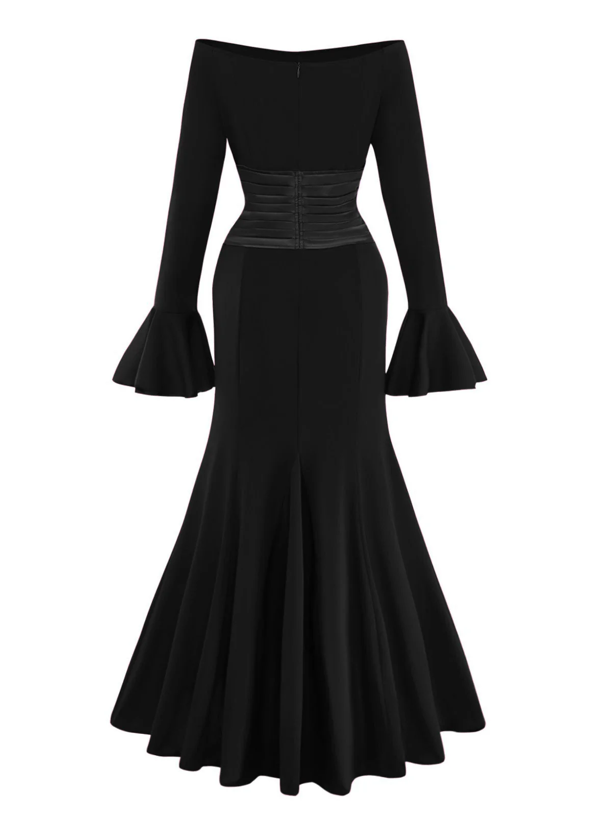 1930er Solide Schulterfrei Plissiertes Glockenärmel Kleid - Image 8
