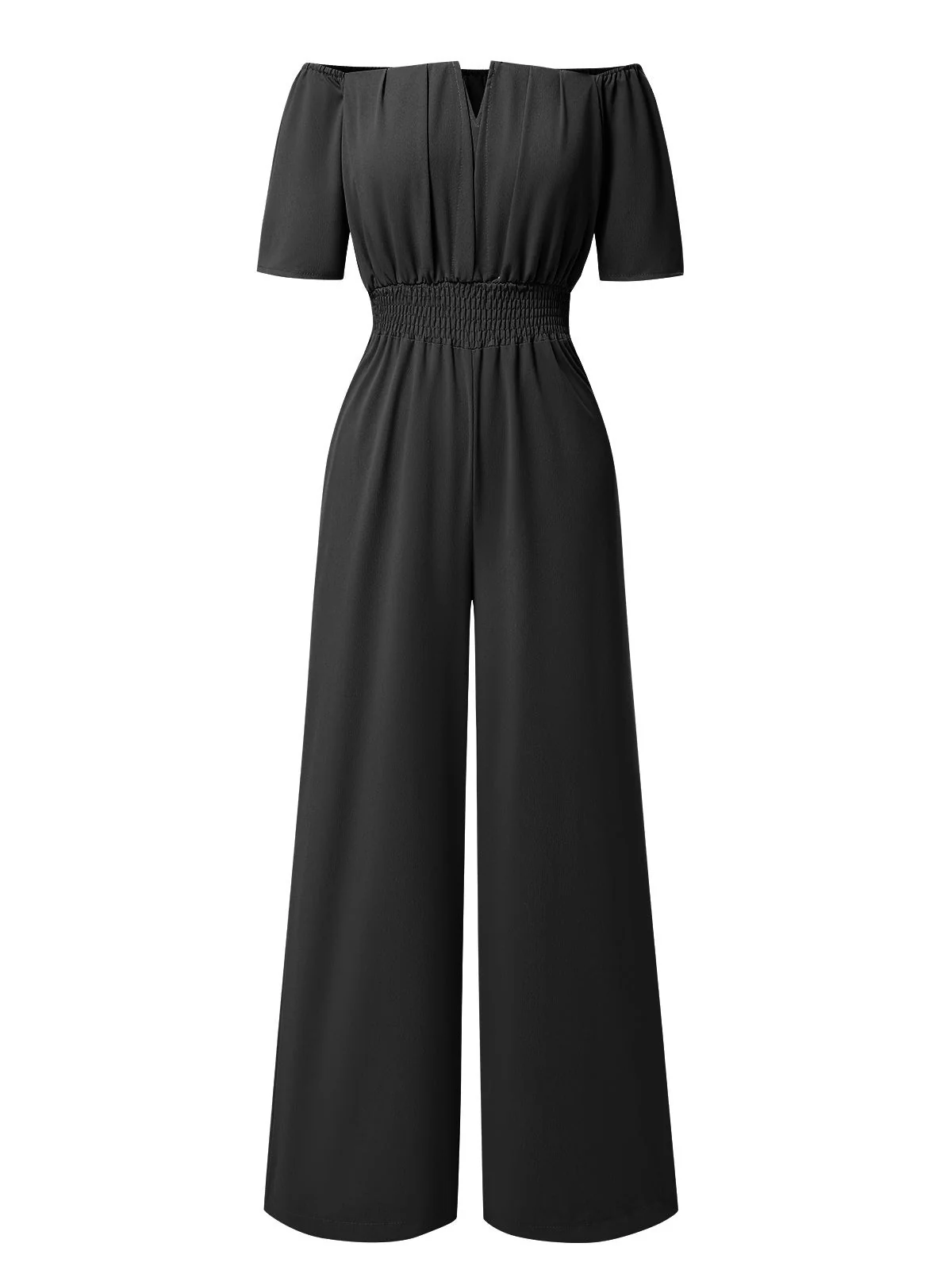 1930er Solide Schulterfrei Taille Locker Gerade Jumpsuit - Image 5