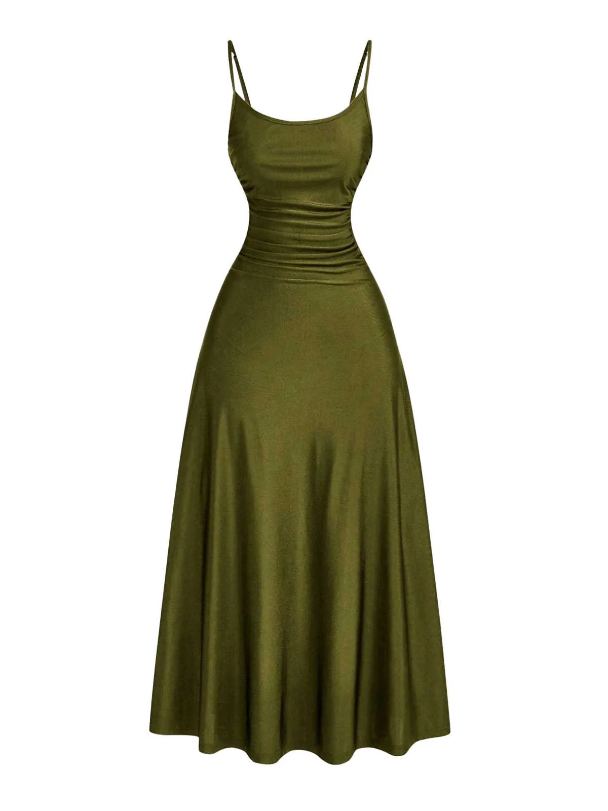 1930er Solide Spaghetti Träger Satin Kleid - Image 5