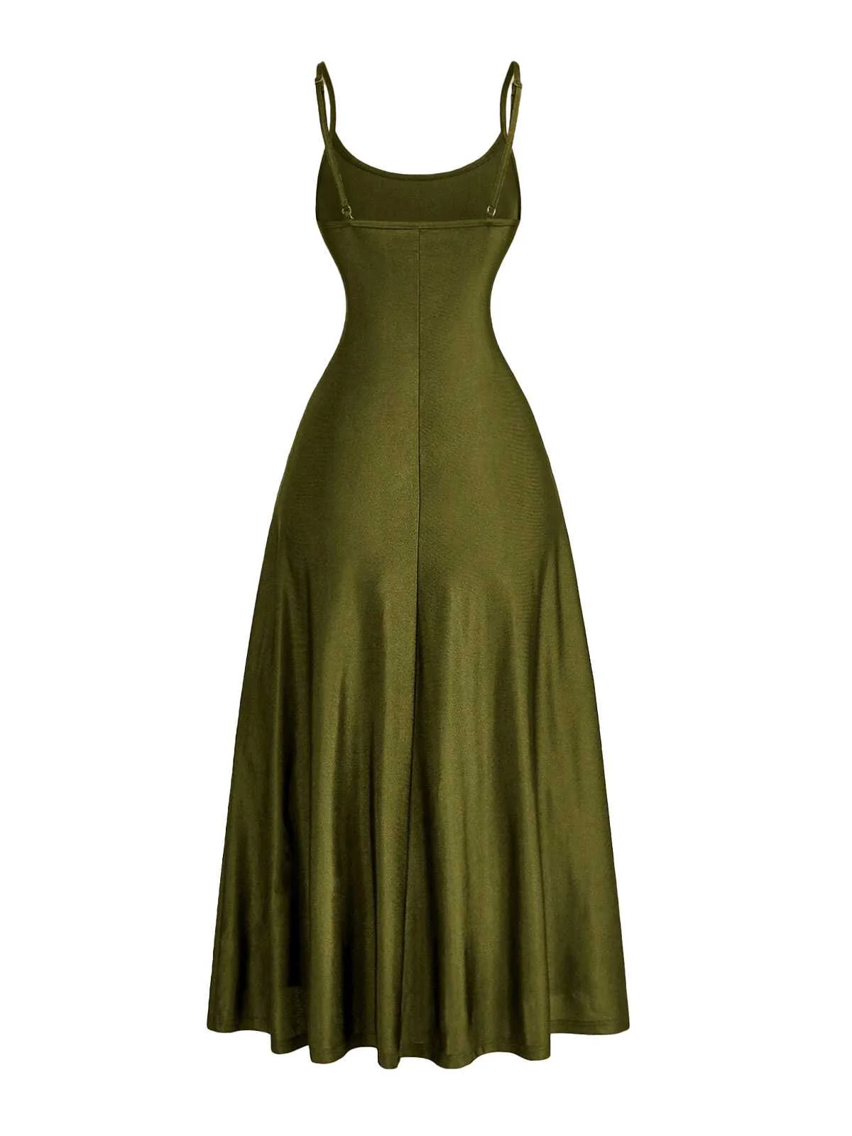 1930er Solide Spaghetti Träger Satin Kleid - Image 6