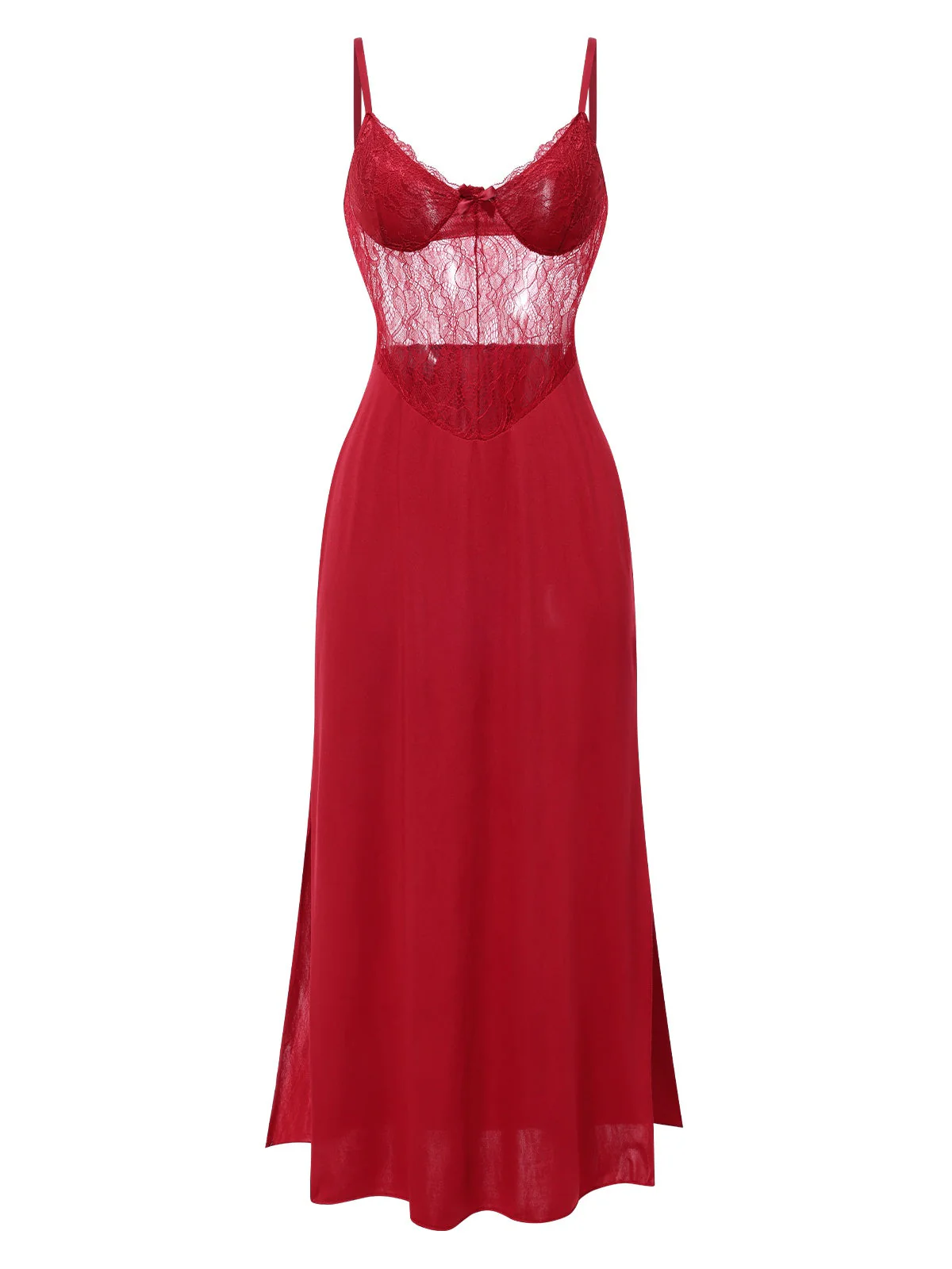 1930er Solide Spaghetti TrÀger Spitze Chiffon Nachthemd