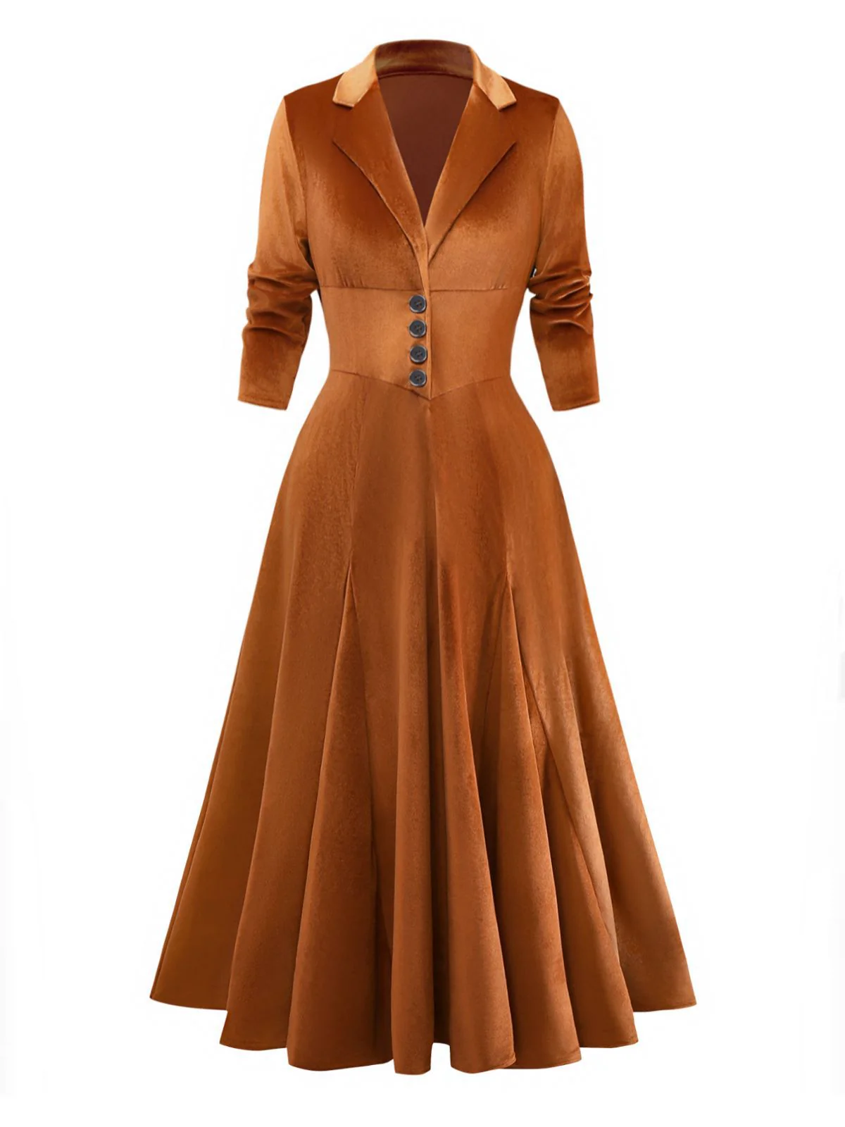 1930er Solide Taste Revers 3/4 Ärmel Kleid - Image 2