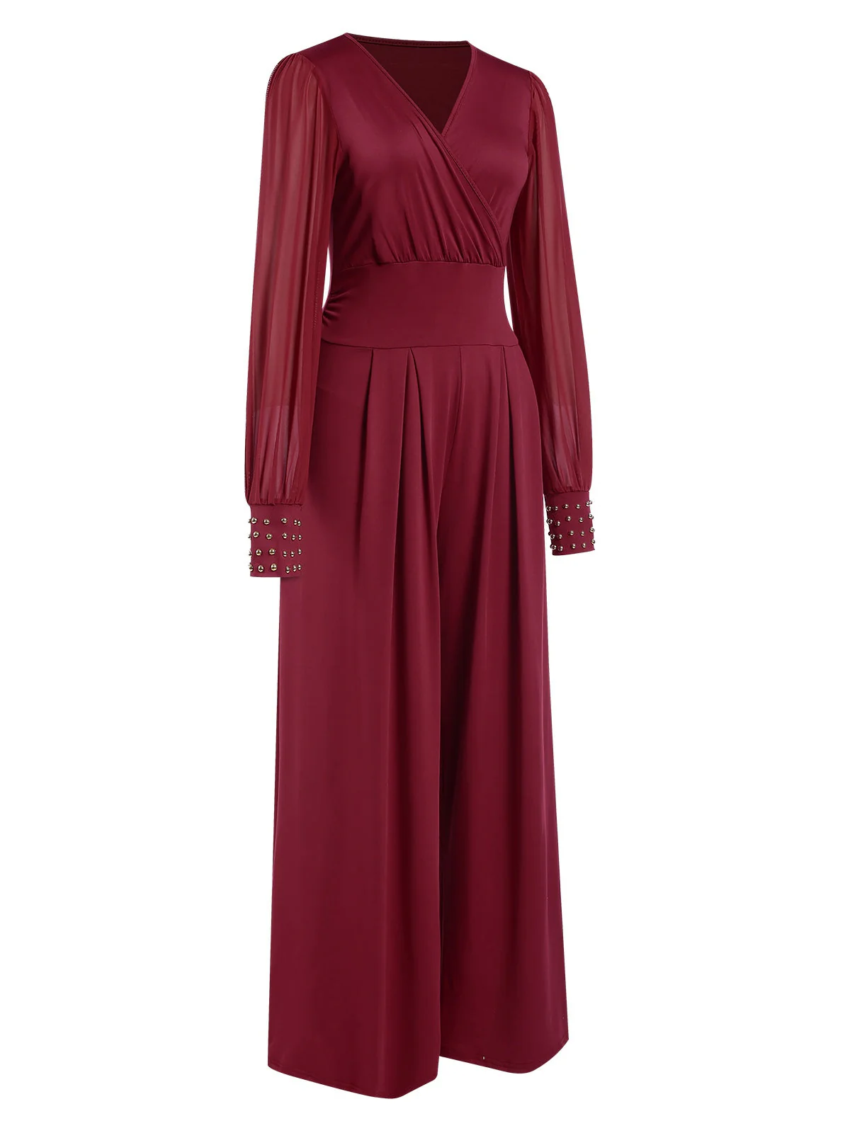 1930er Solide V-Ausschnitt Perlen Masche Jumpsuit - Image 3