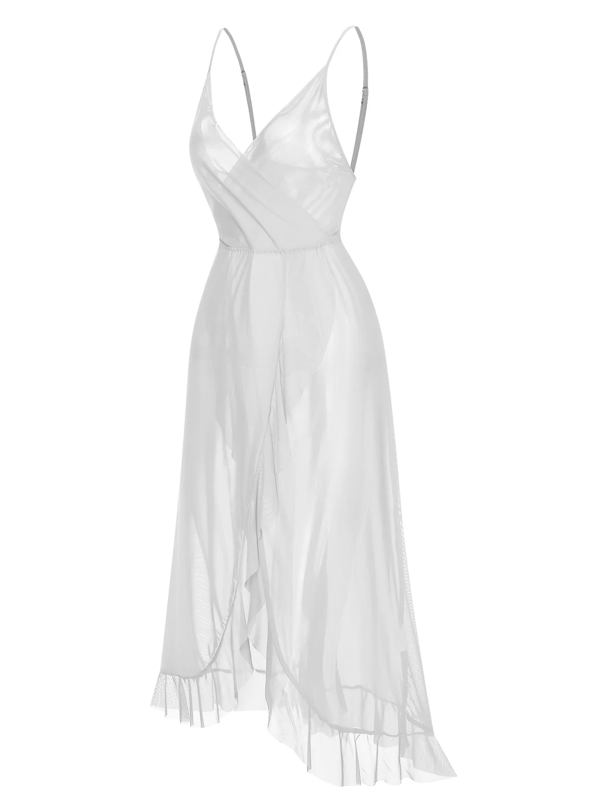 Schwarz 1930er Solide V-Ausschnitt Rüschen Transparent Nachthemd - Image 19