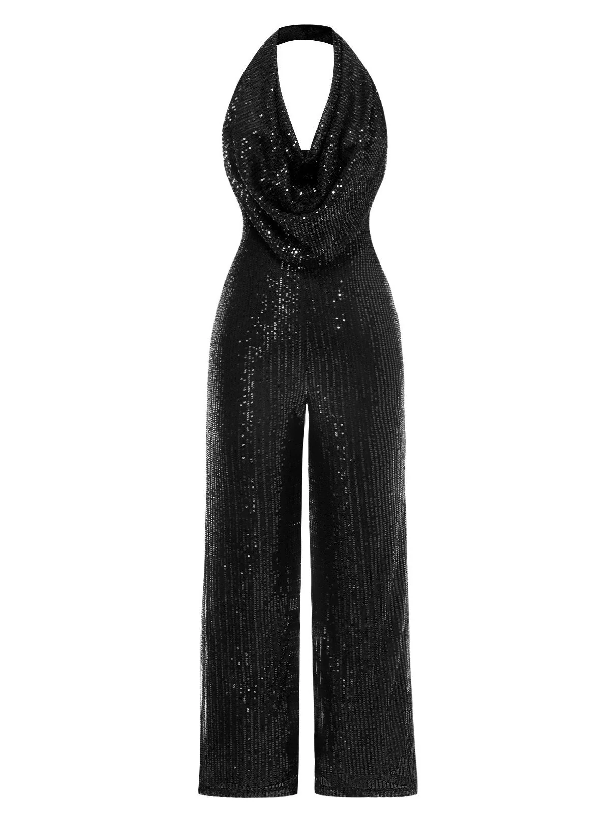1930er Solide Wasserfallausschnitt Halfter Pailletten Jumpsuit - Image 4