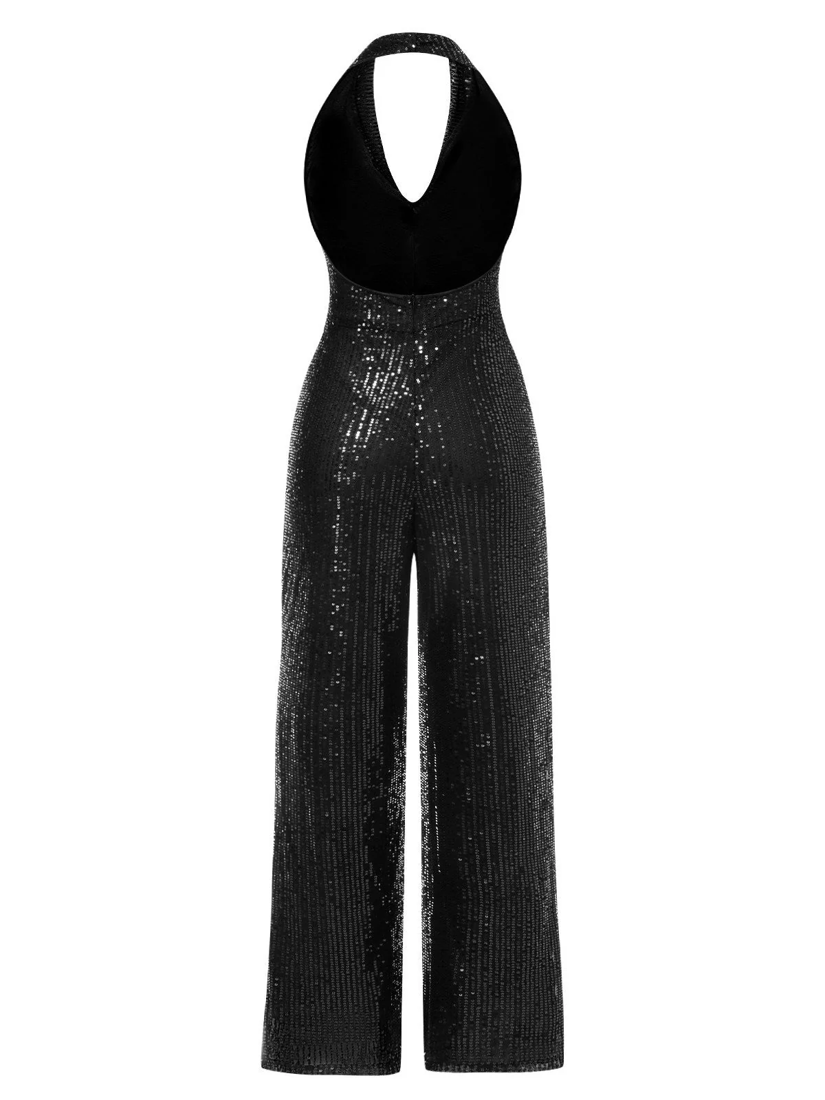 1930er Solide Wasserfallausschnitt Halfter Pailletten Jumpsuit - Image 5