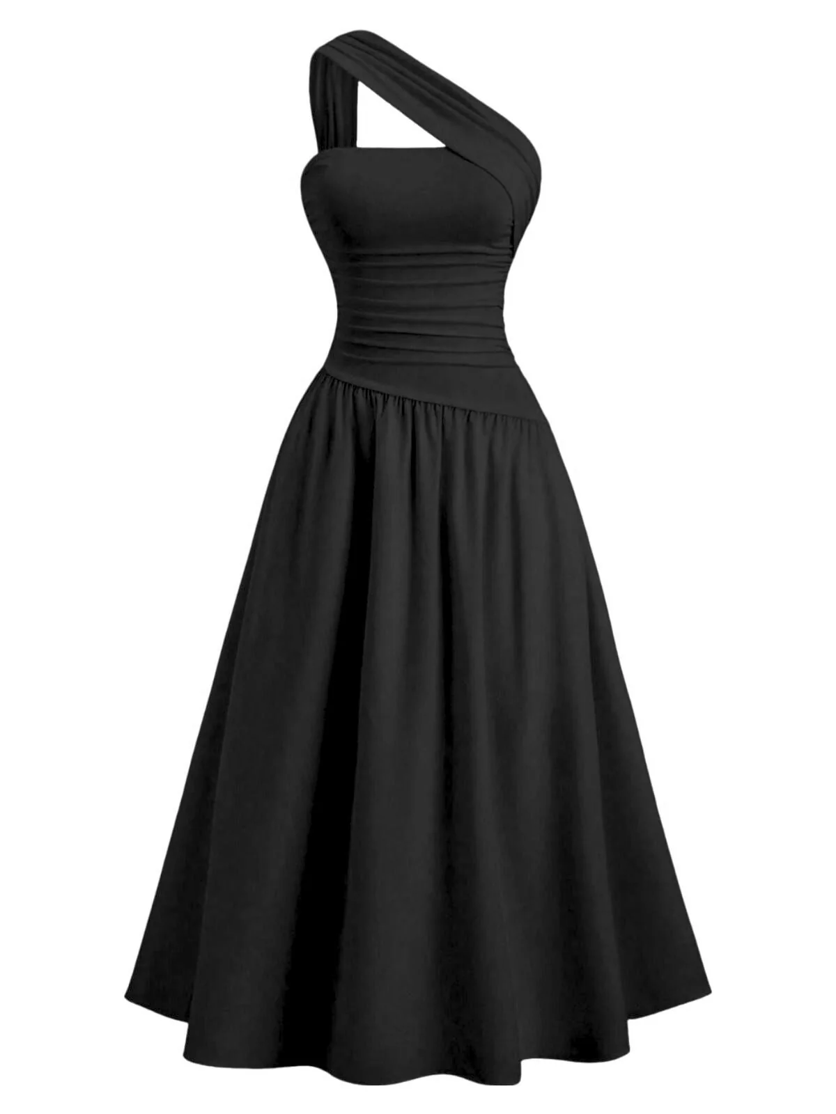 1930er Solide Wickel Eine Schulter Taille Gerafft Kleid - Image 4