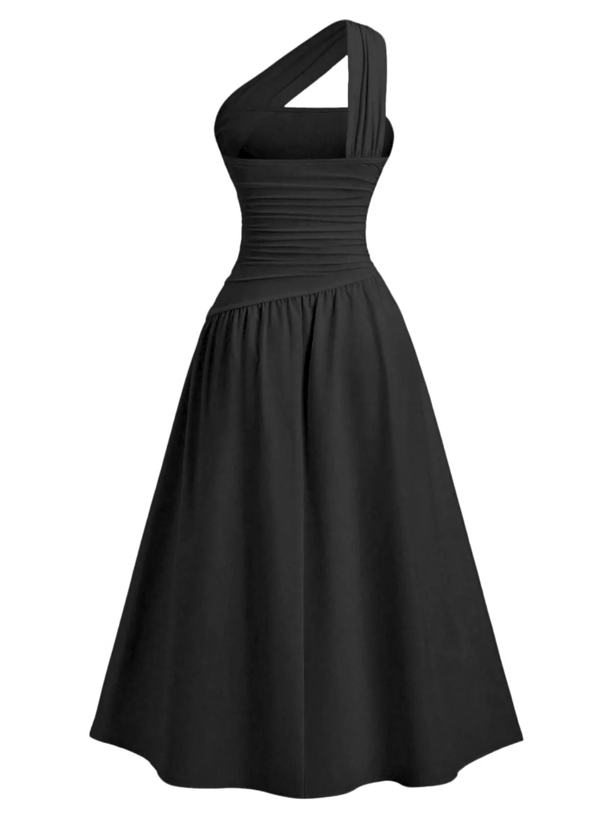 1930er Solide Wickel Eine Schulter Taille Gerafft Kleid - Image 5