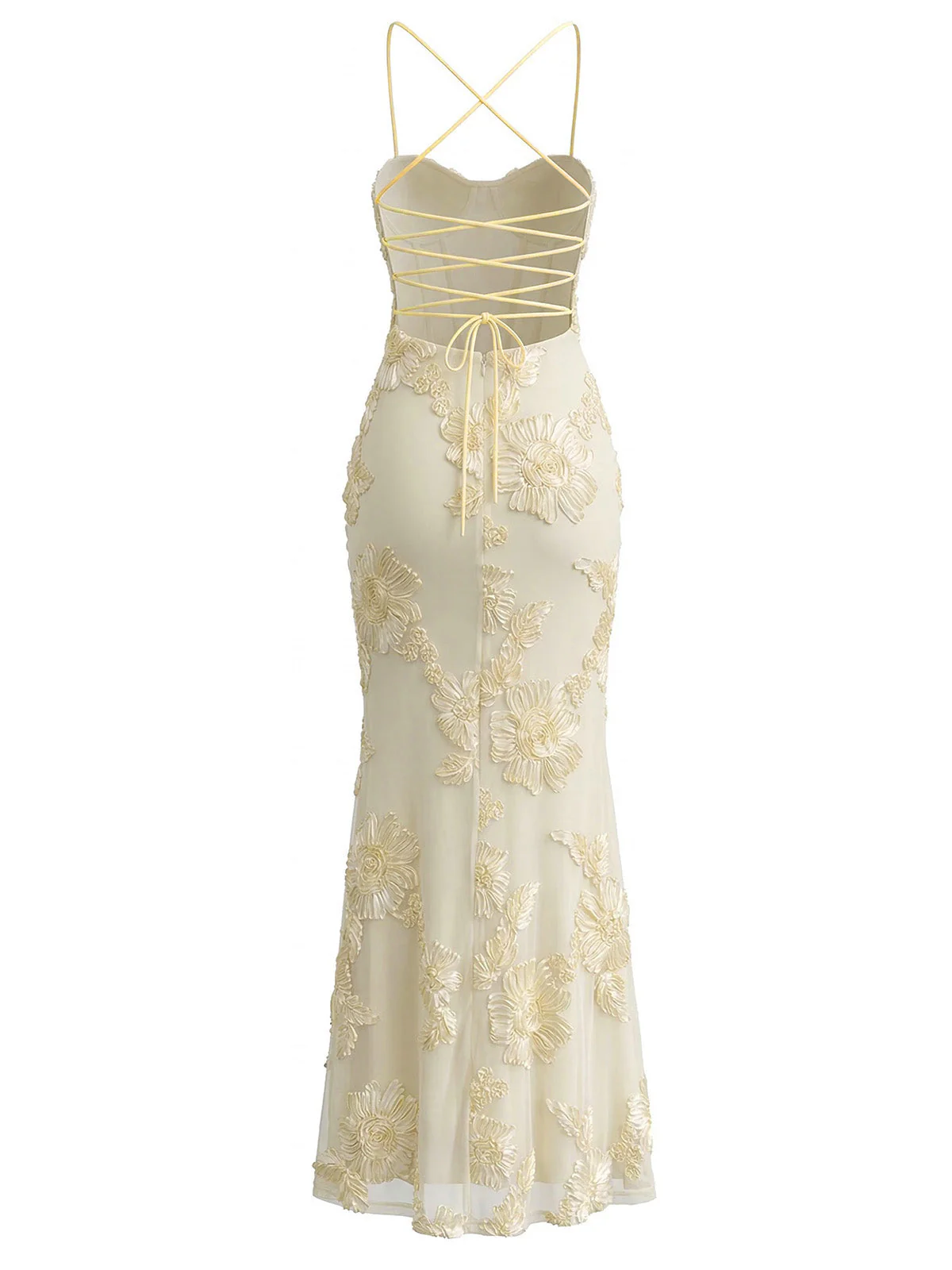 1930er Spaghetti Träger 3D Blumen Maxi Meerjungfrauenkleid - Image 10