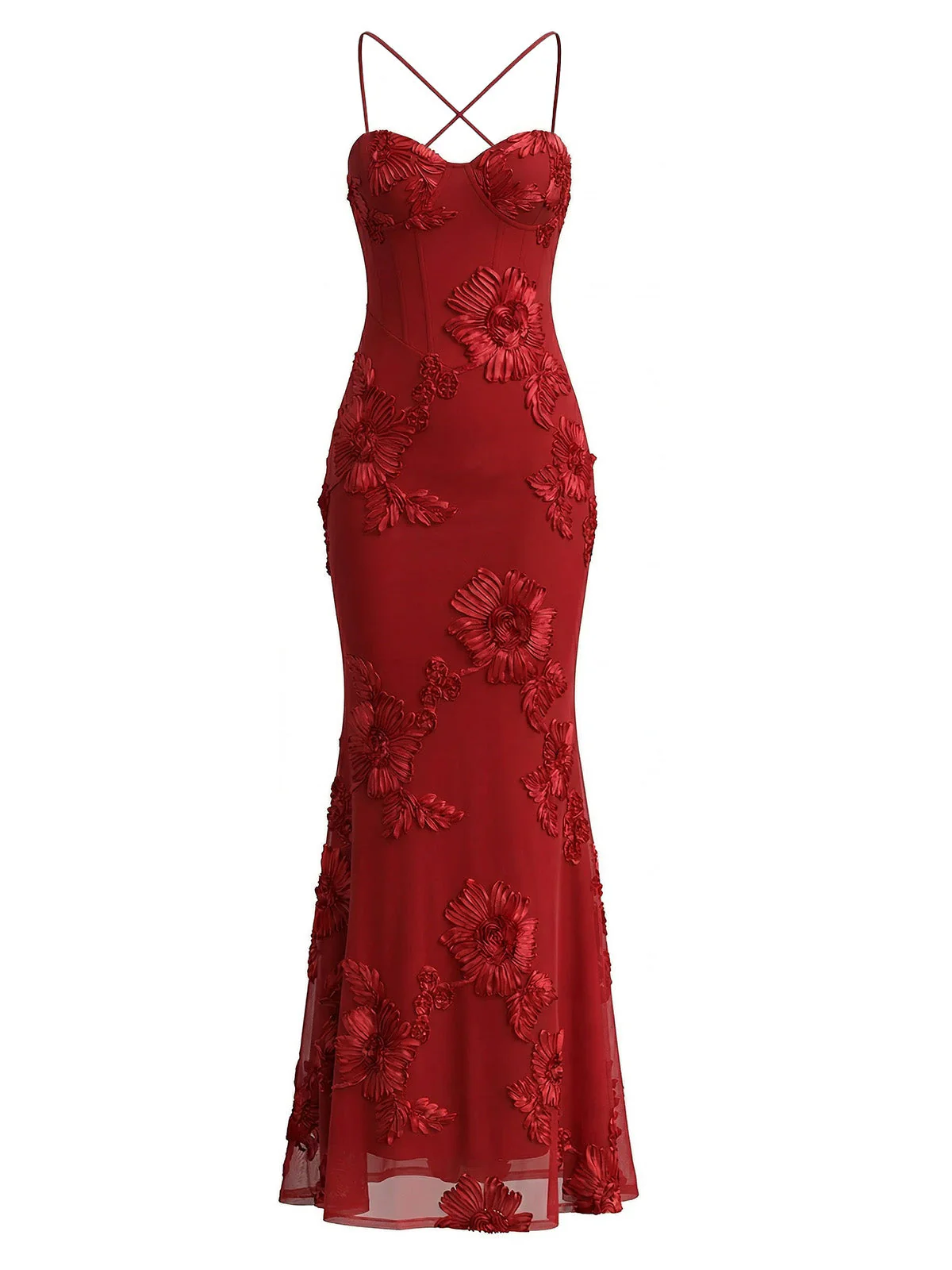 1930er Spaghetti Träger 3D Blumen Maxi Meerjungfrauenkleid - Image 11