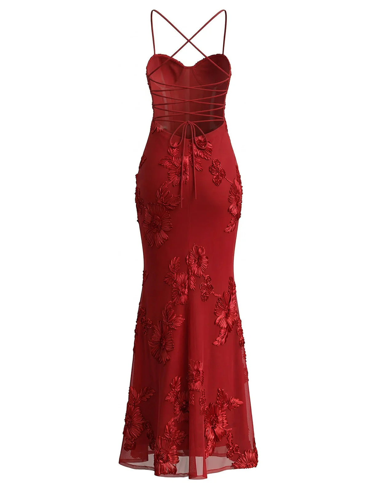 1930er Spaghetti Träger 3D Blumen Maxi Meerjungfrauenkleid - Image 12