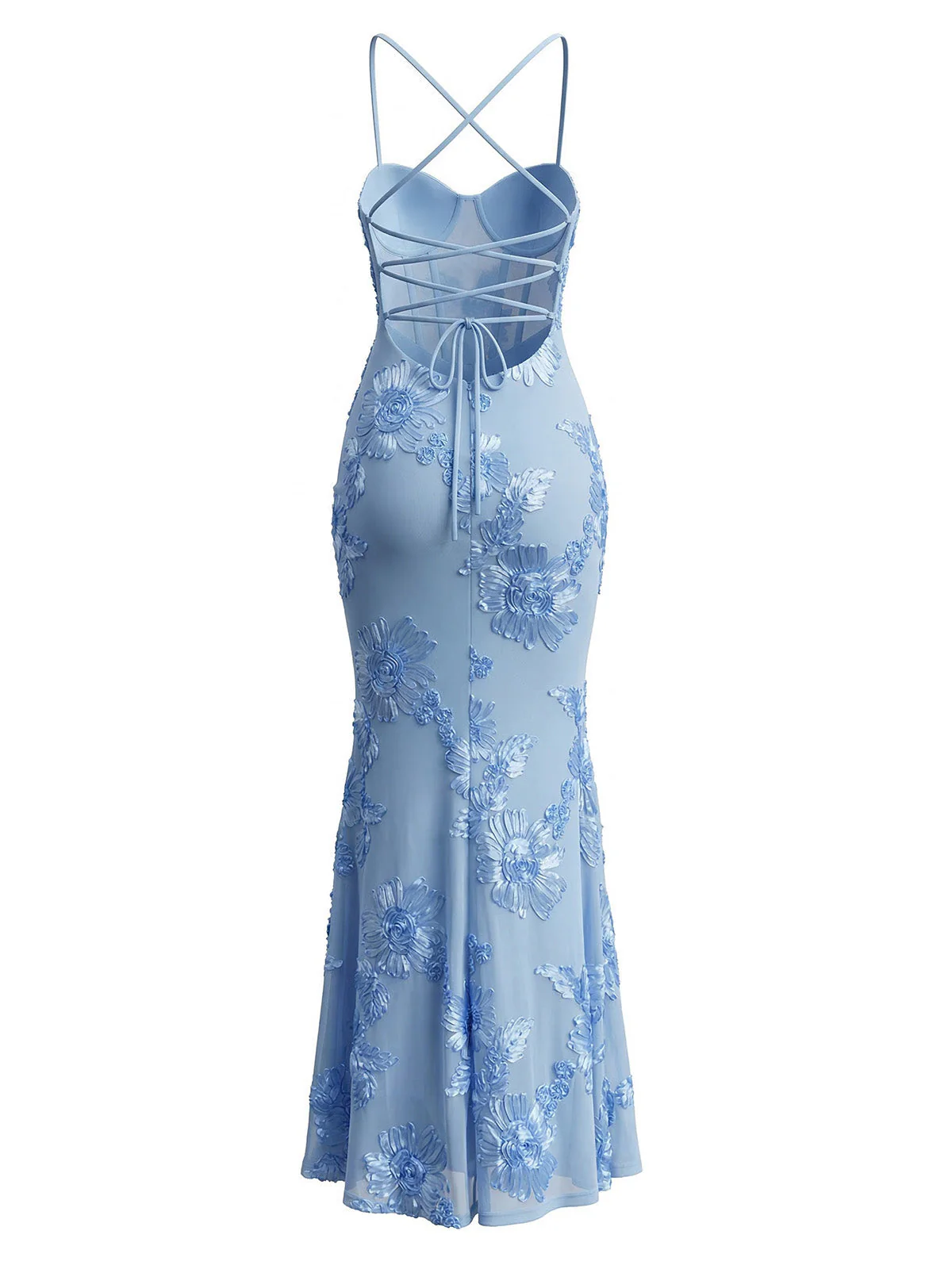 1930er Spaghetti Träger 3D Blumen Maxi Meerjungfrauenkleid - Image 2
