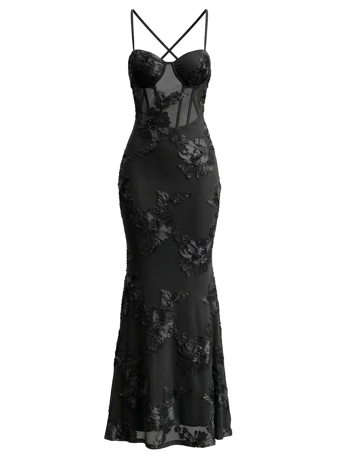 1930er Spaghetti Träger 3D Blumen Maxi Meerjungfrauenkleid - Image 5