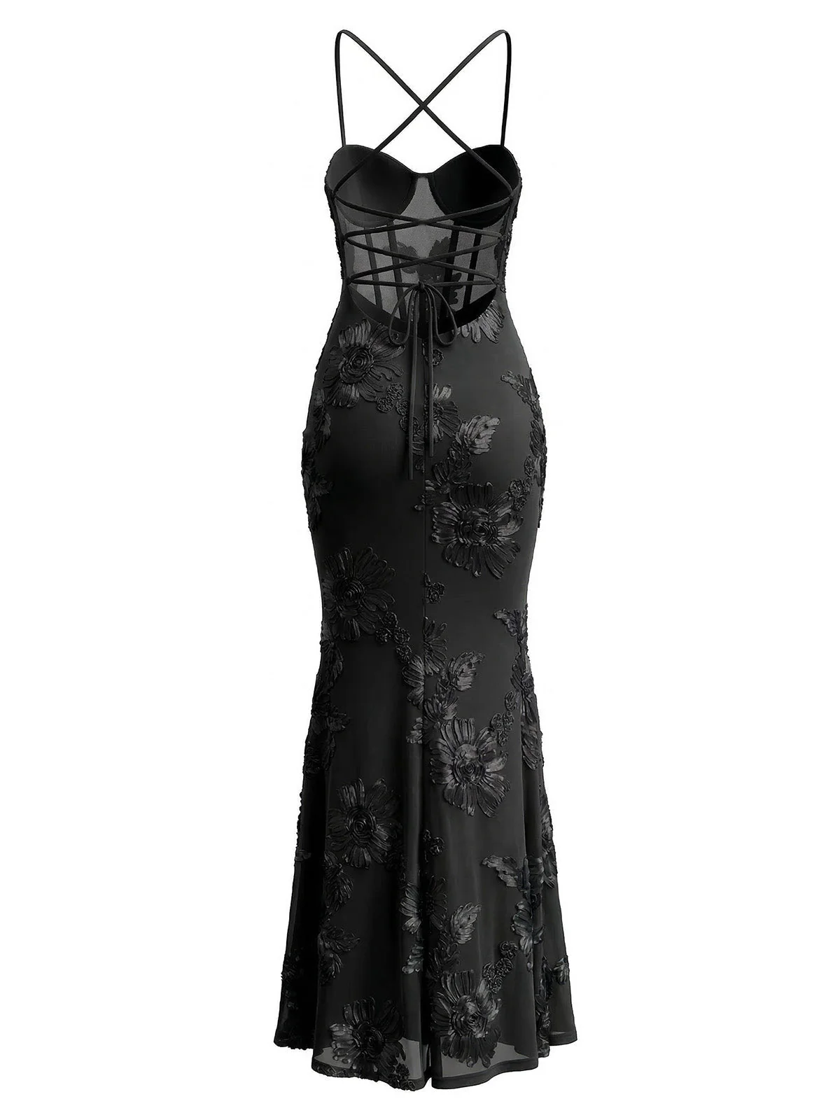 1930er Spaghetti Träger 3D Blumen Maxi Meerjungfrauenkleid - Image 6