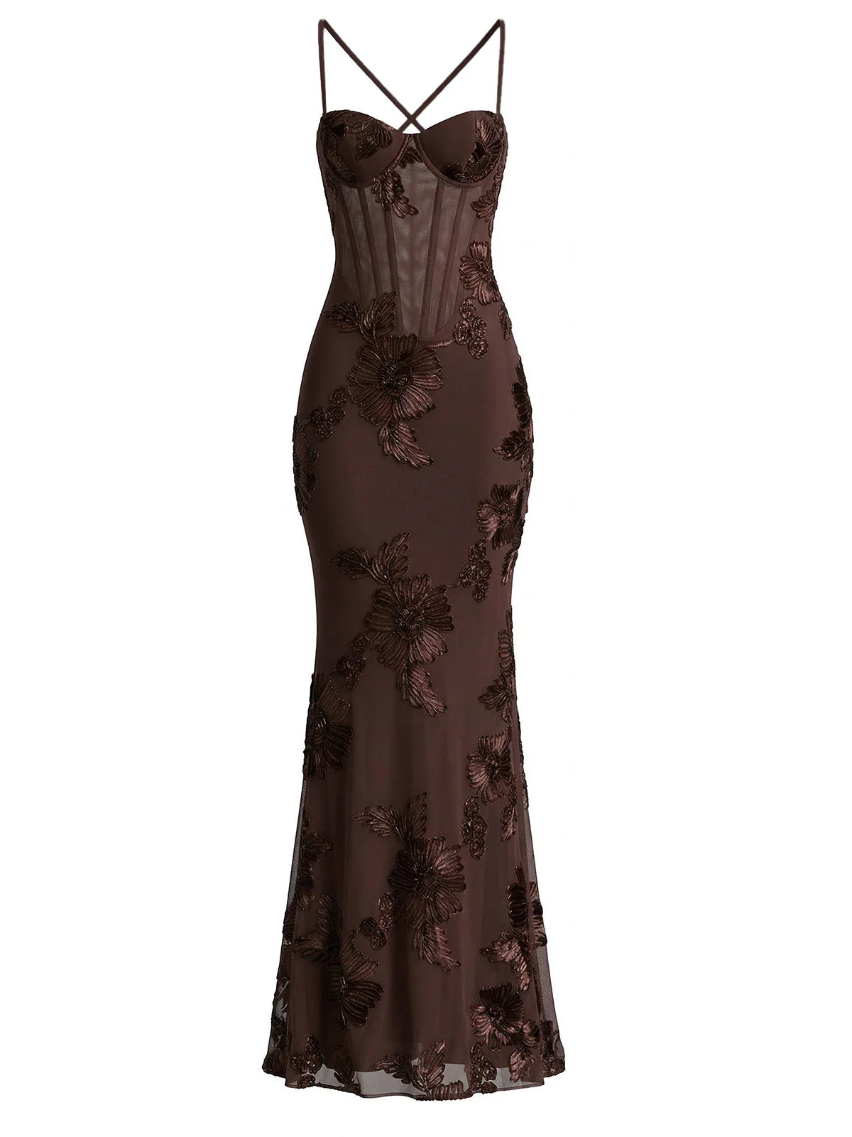 1930er Spaghetti Träger 3D Blumen Maxi Meerjungfrauenkleid - Image 7