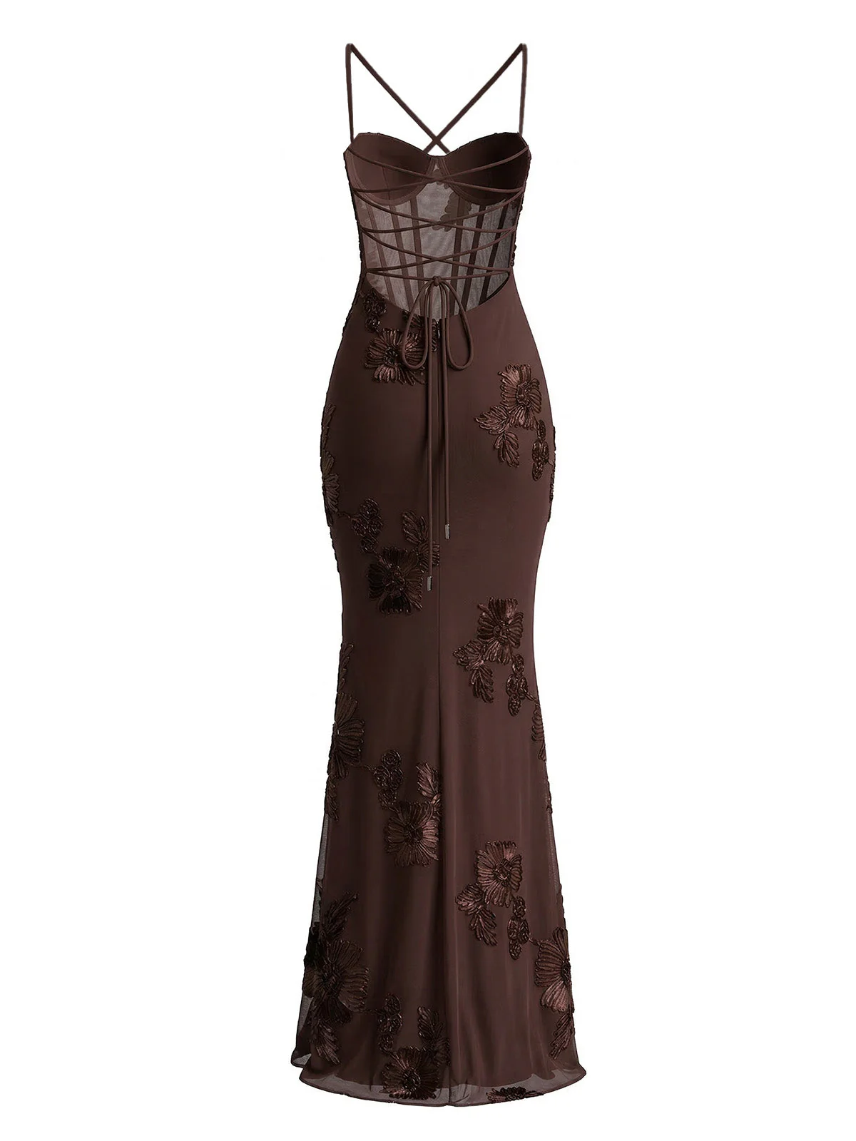 1930er Spaghetti Träger 3D Blumen Maxi Meerjungfrauenkleid - Image 8