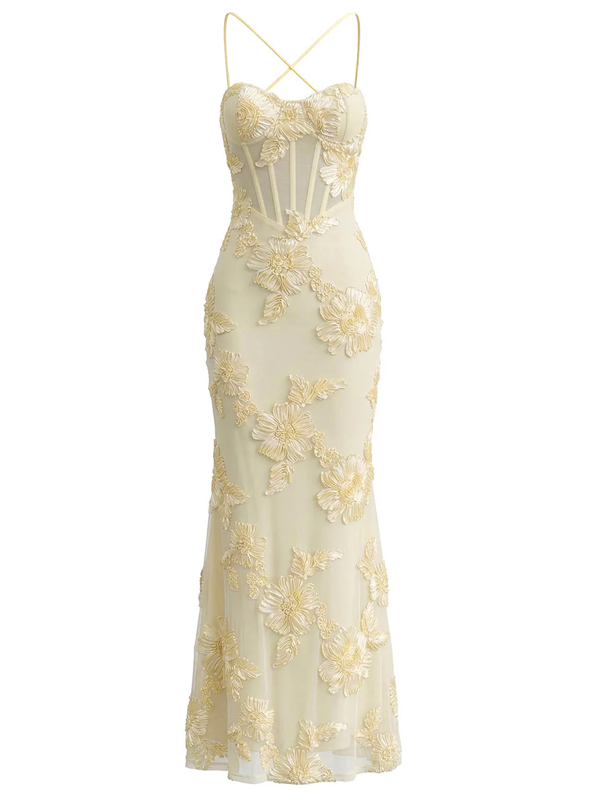 1930er Spaghetti Träger 3D Blumen Maxi Meerjungfrauenkleid - Image 9