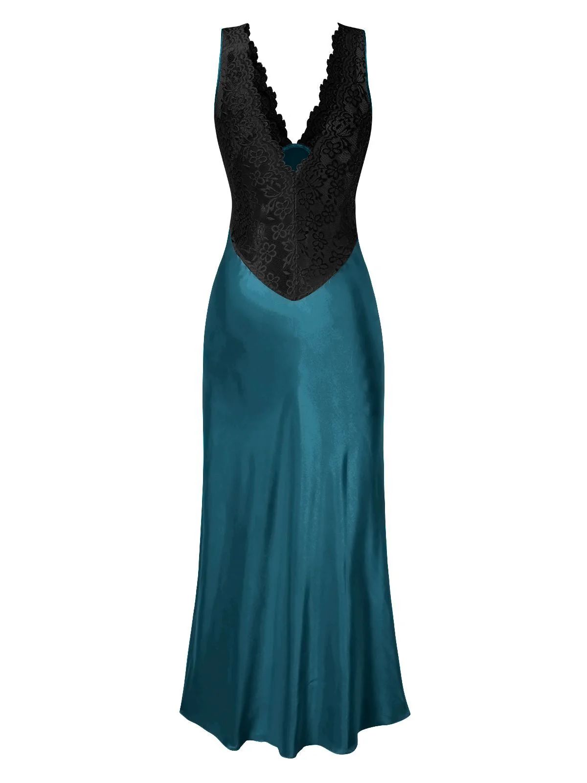 1930er Spitze Hohl Satin Patchwork V-Ausschnitt Nachthemd - Image 3