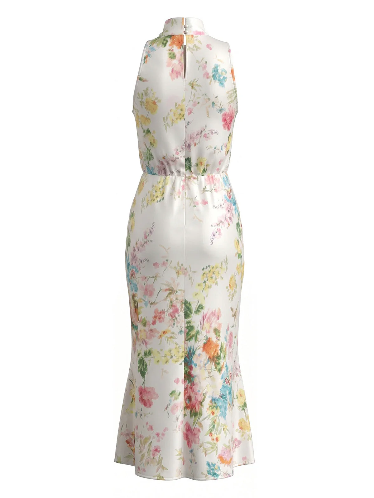 1930er Stehkragen Aquarell Blumen Satin Meerjungfrauenkleid - Image 3