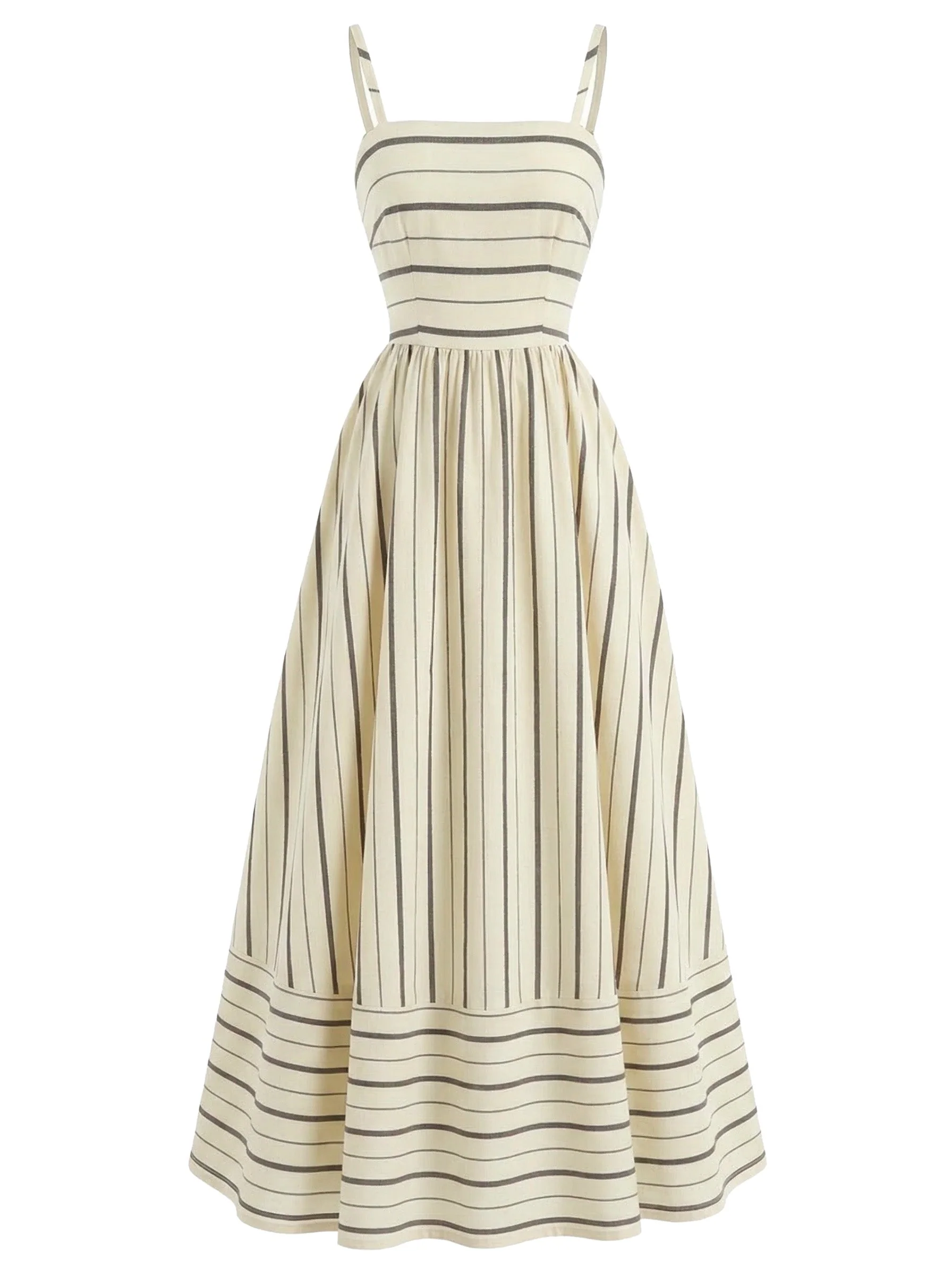 1930er Streifen Spaghetti Träger Cut-Out Gesmoktes Kleid - Image 10