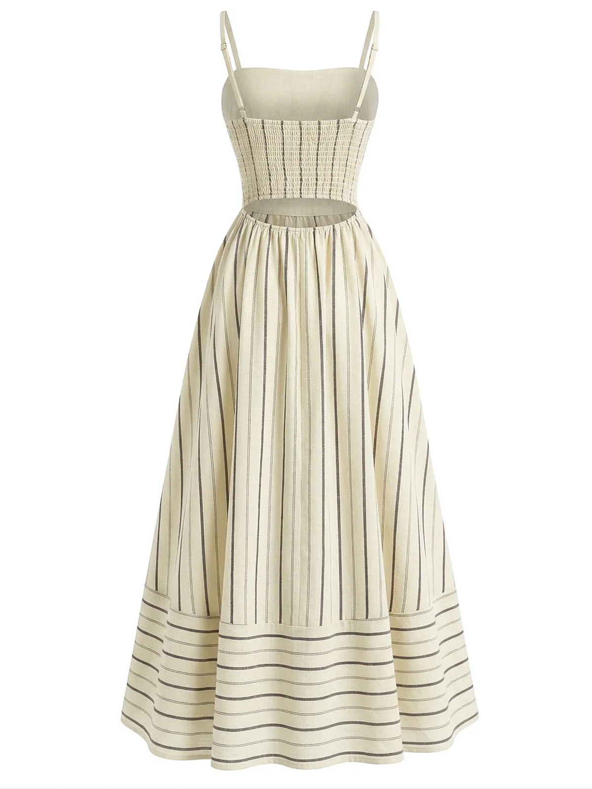 1930er Streifen Spaghetti Träger Cut-Out Gesmoktes Kleid - Image 11