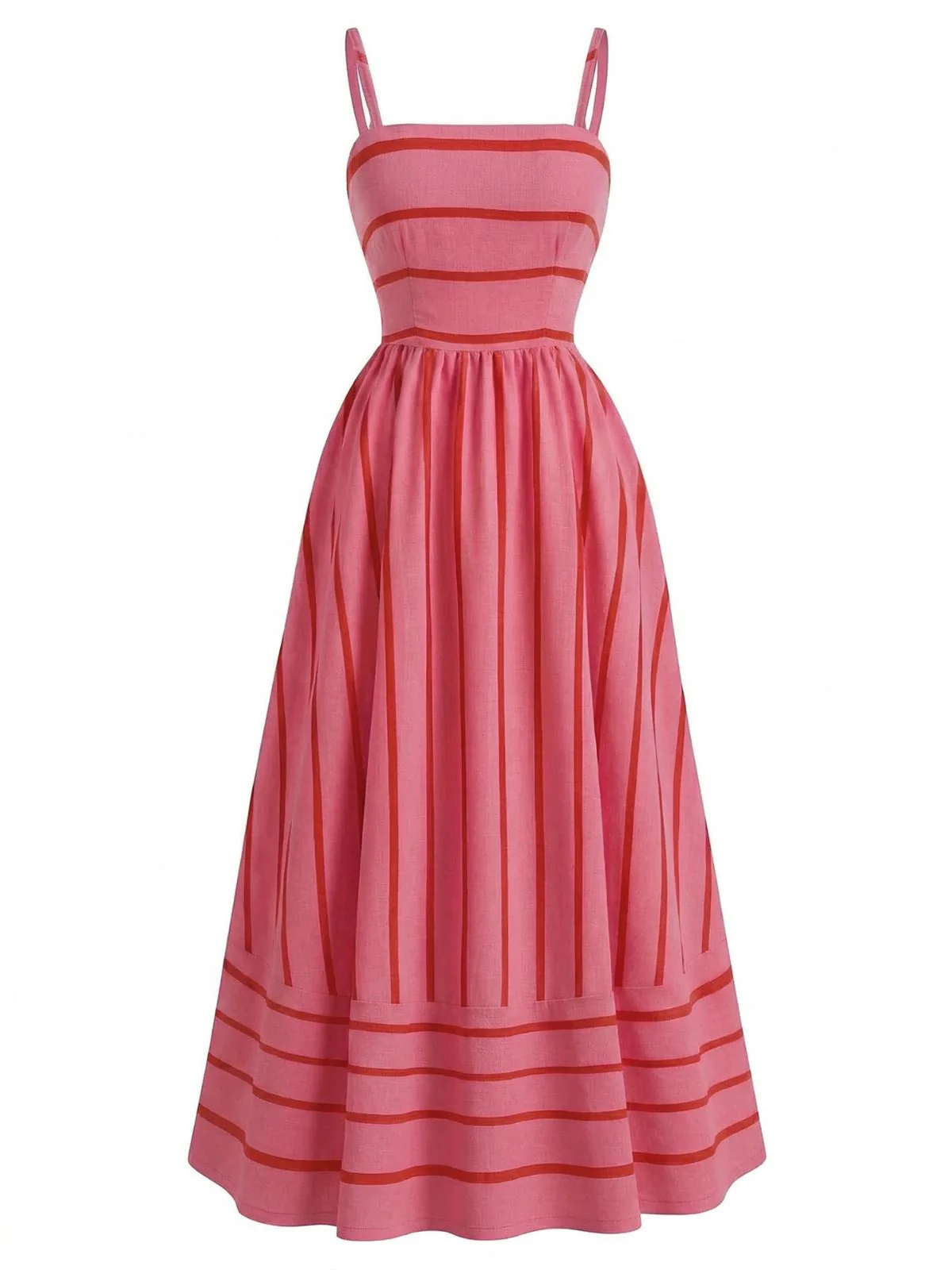 1930er Streifen Spaghetti Träger Cut-Out Gesmoktes Kleid - Image 2
